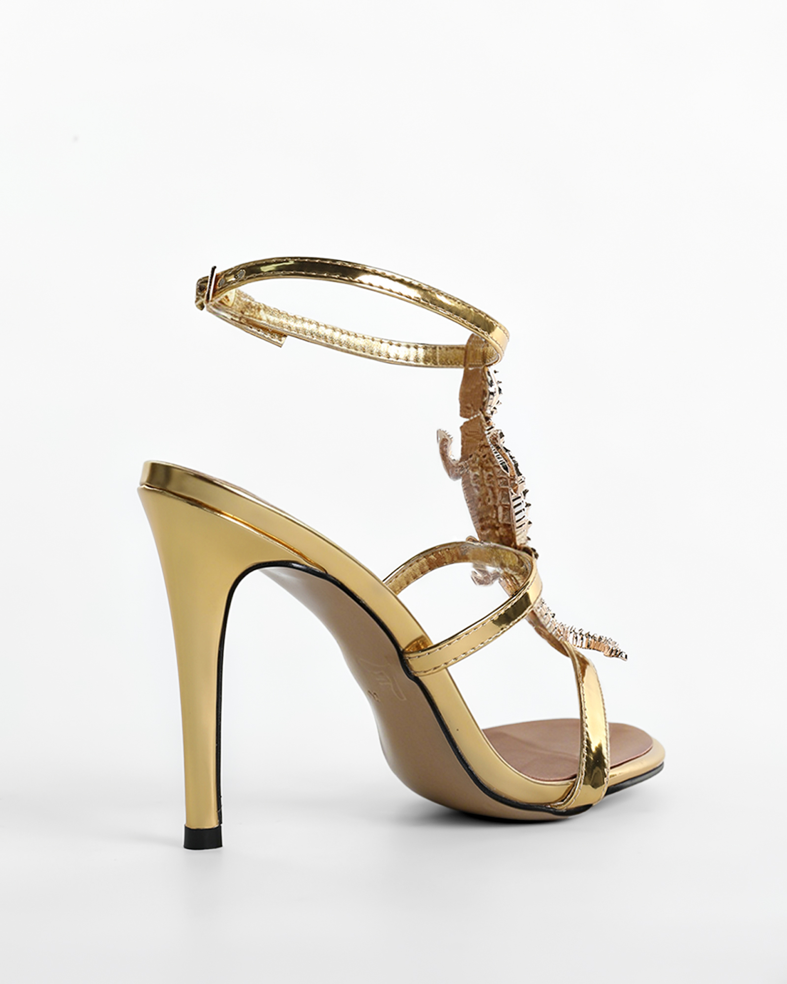 Pia Rhinestone Crocodile Strap Sandals In Gold