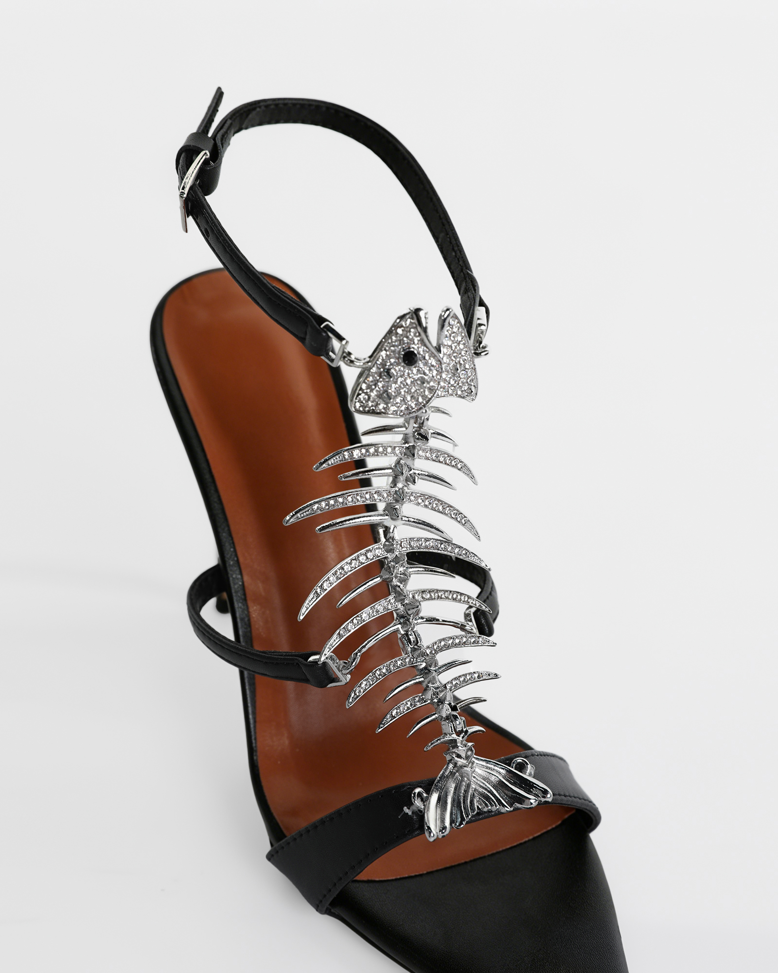 Pia Fish Bone Strap Sandals In Black