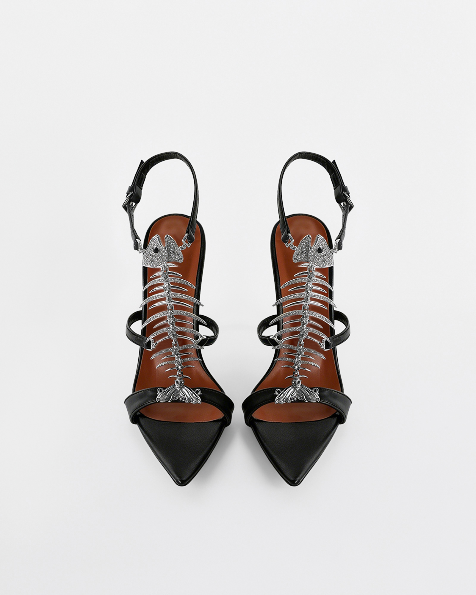 Pia Fish Bone Strap Sandals In Black