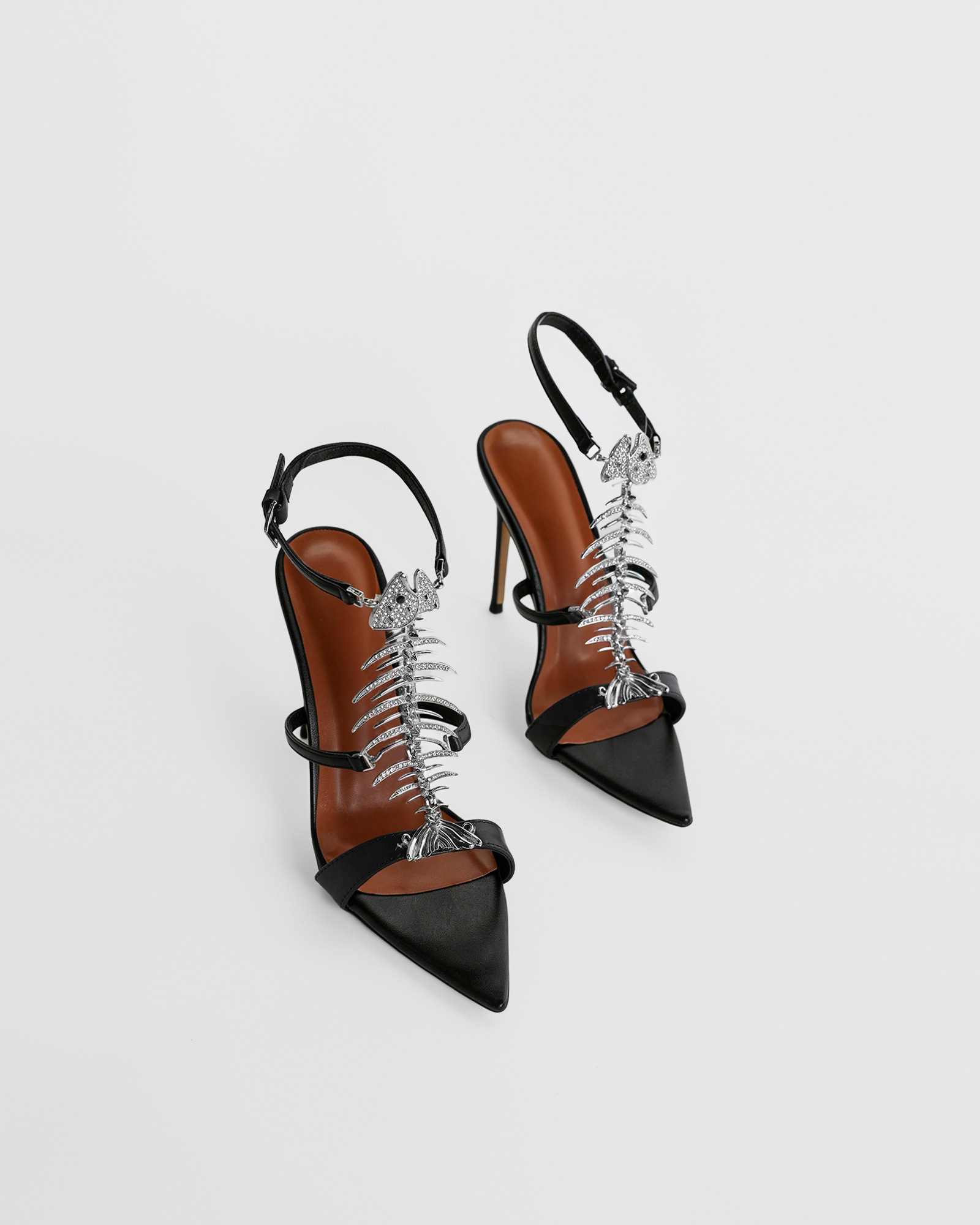 Pia Fish Bone Strap Sandals In Black