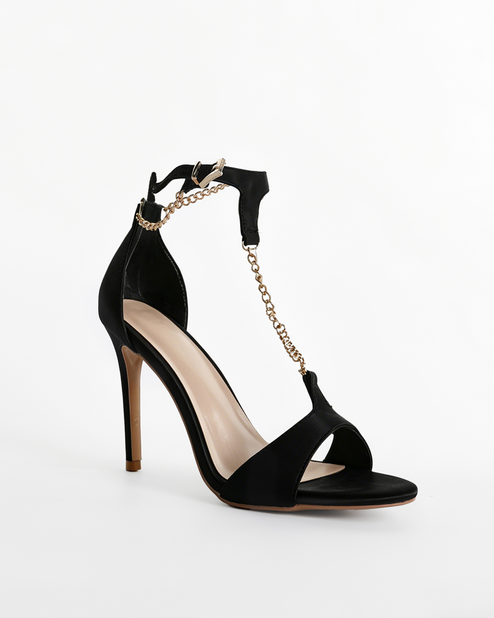Imane Chain T Strap Sandals In Black