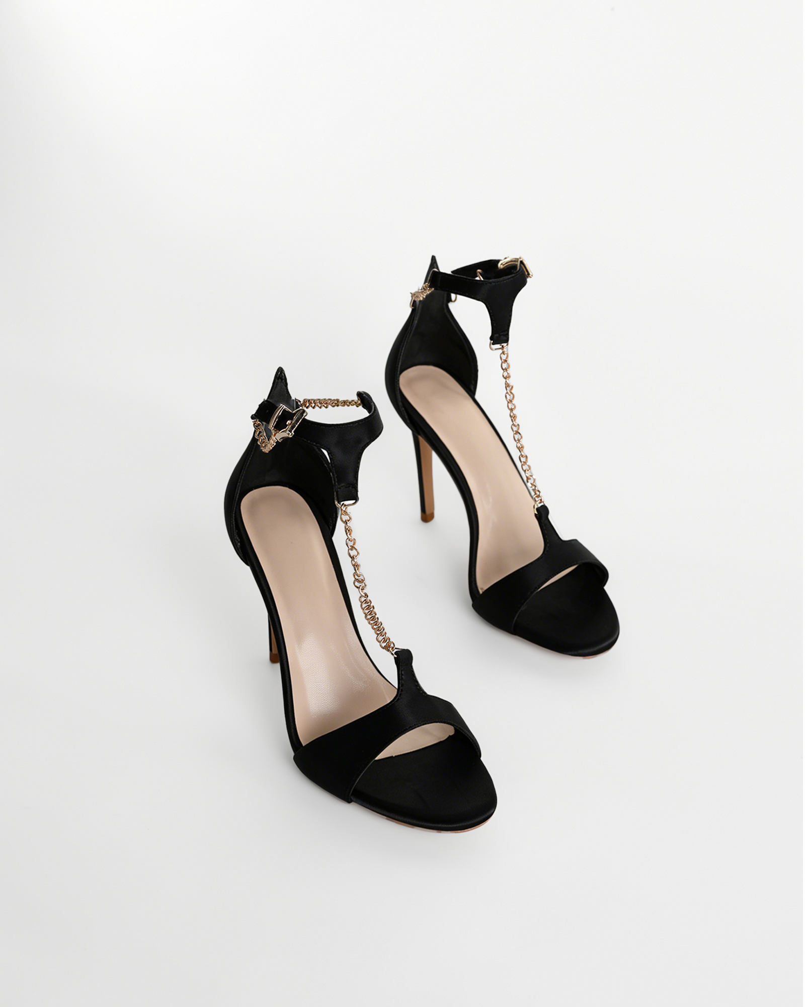 Imane Chain T Strap Sandals In Black
