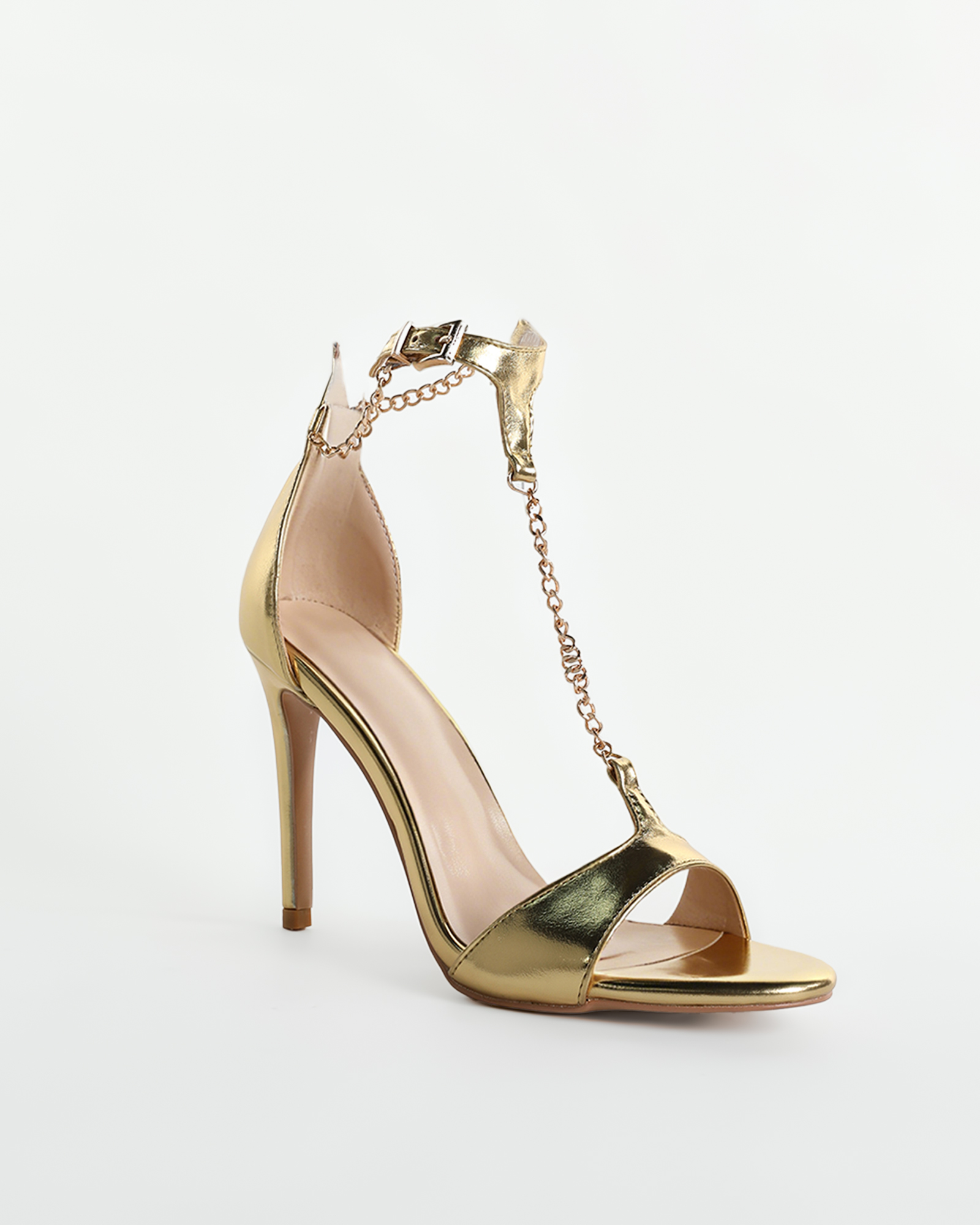 Imane Chain T Strap Sandals In Gold