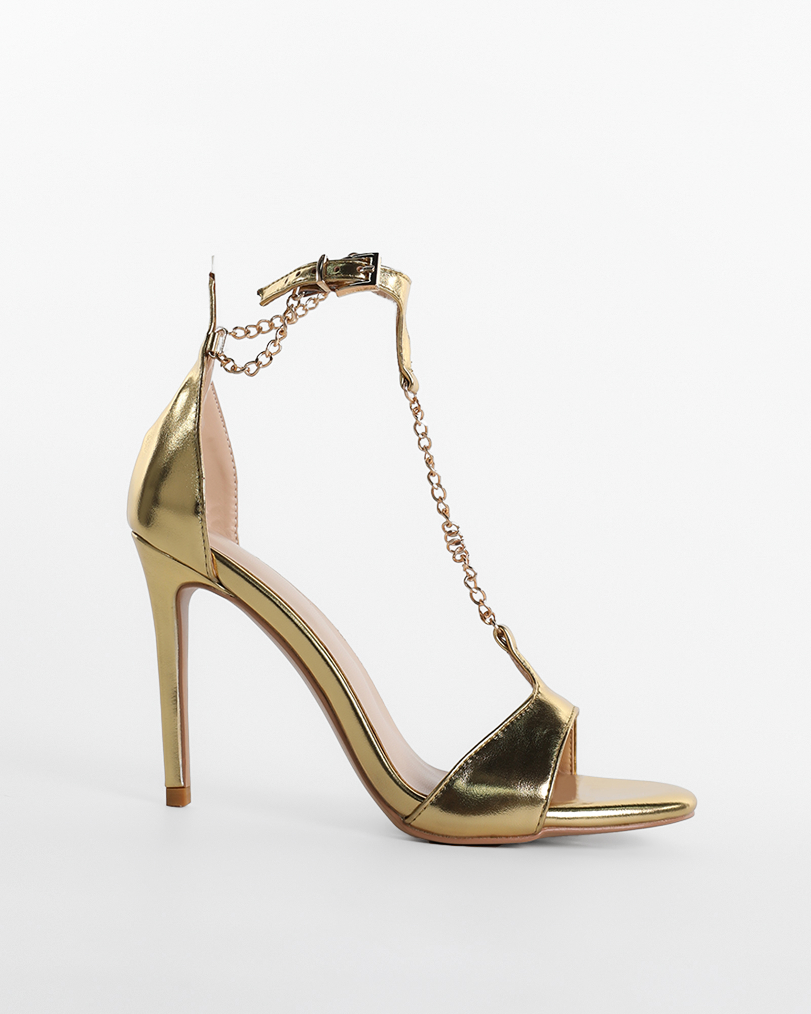 Imane Chain T Strap Sandals In Gold