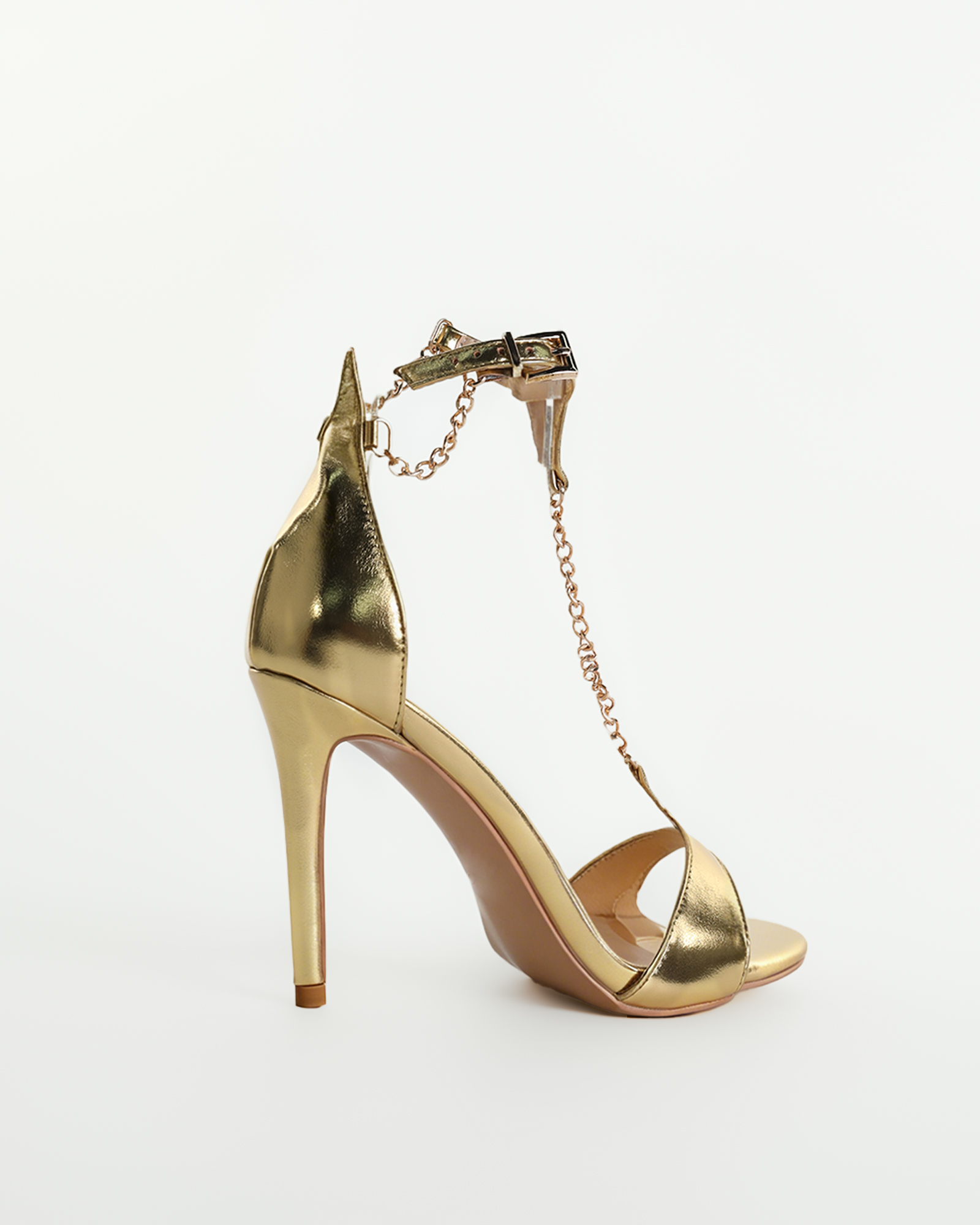 Imane Chain T Strap Sandals In Gold