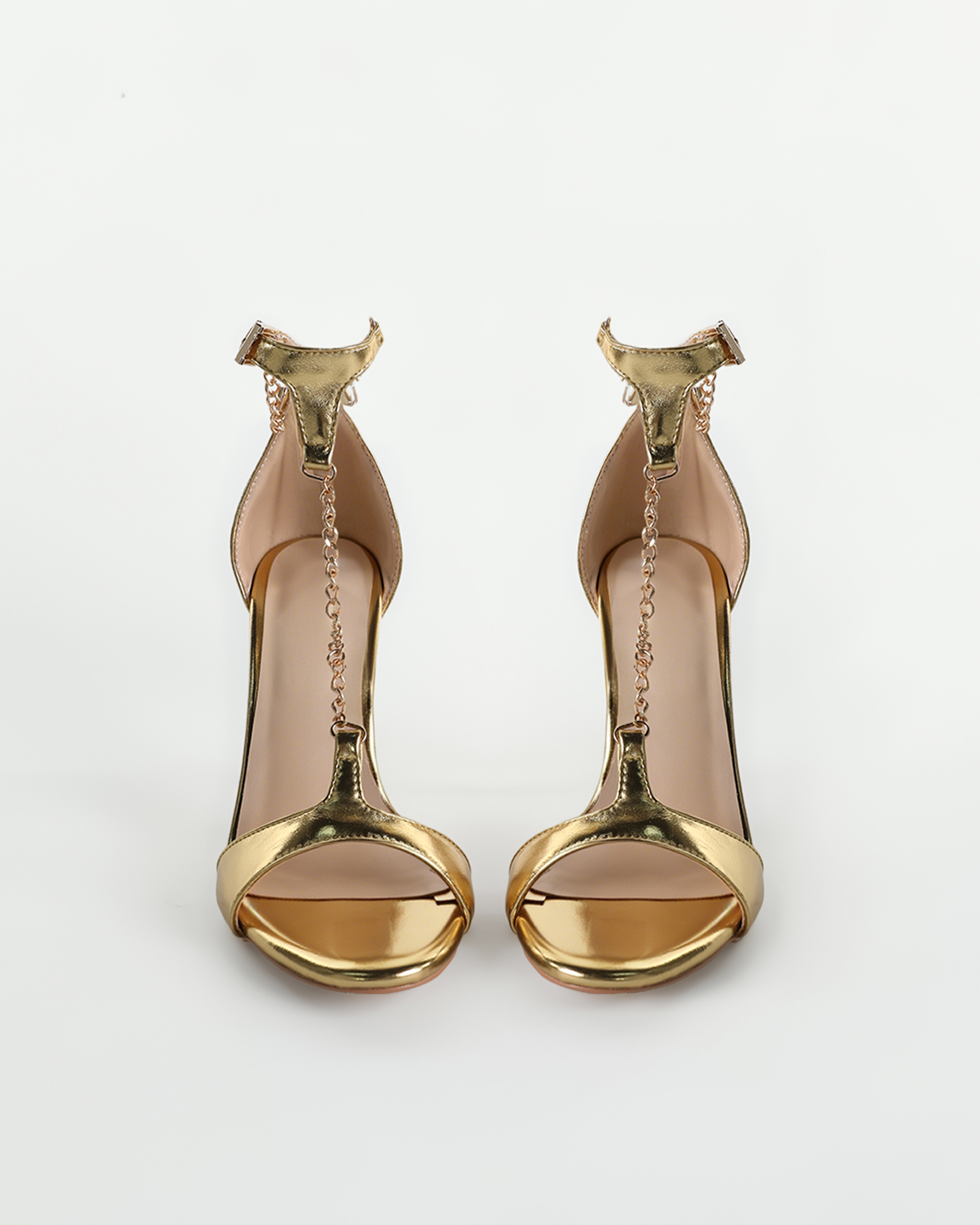 Imane Chain T Strap Sandals In Gold