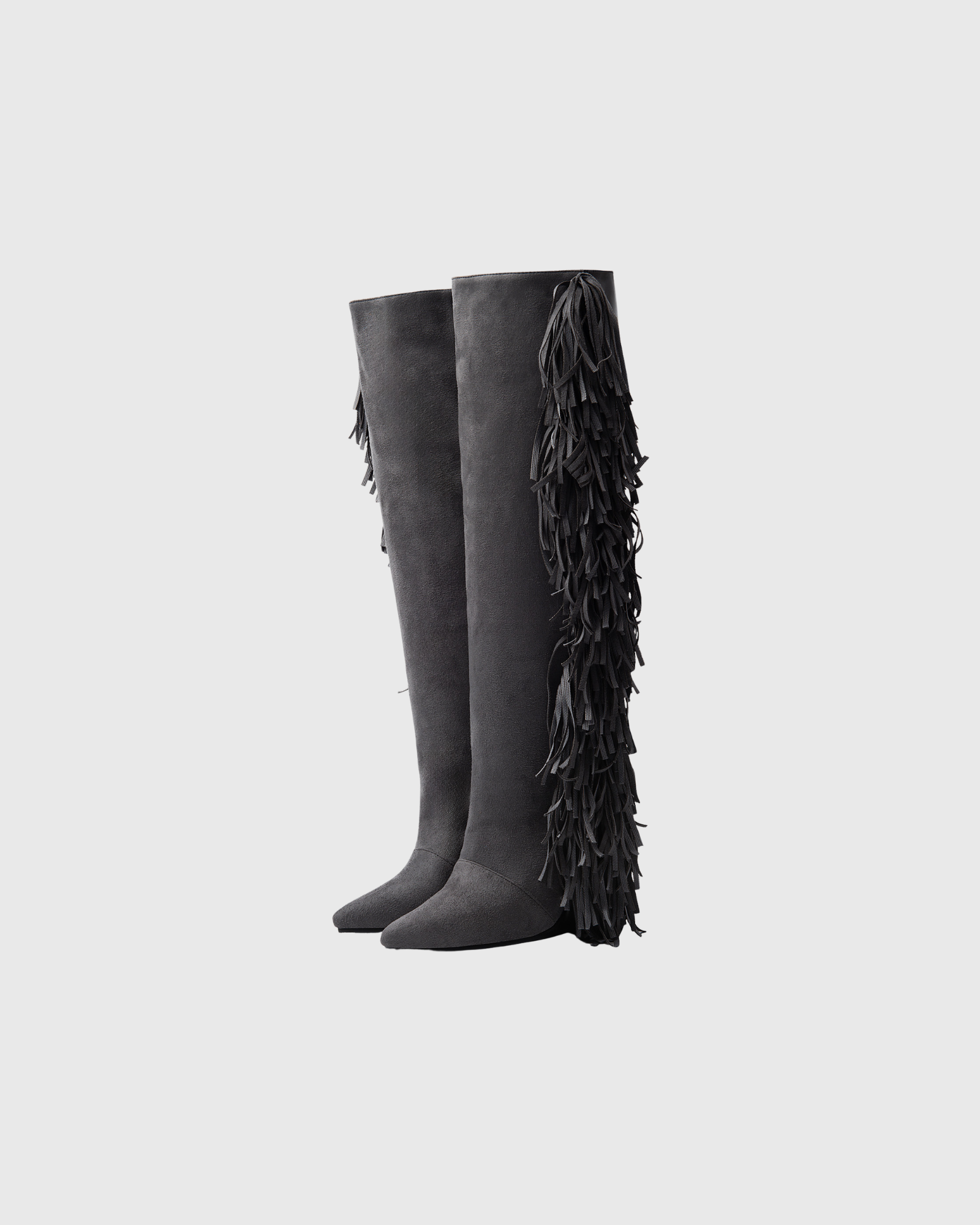 Nevra Faux Fur Wedge Knee High Boots In Black