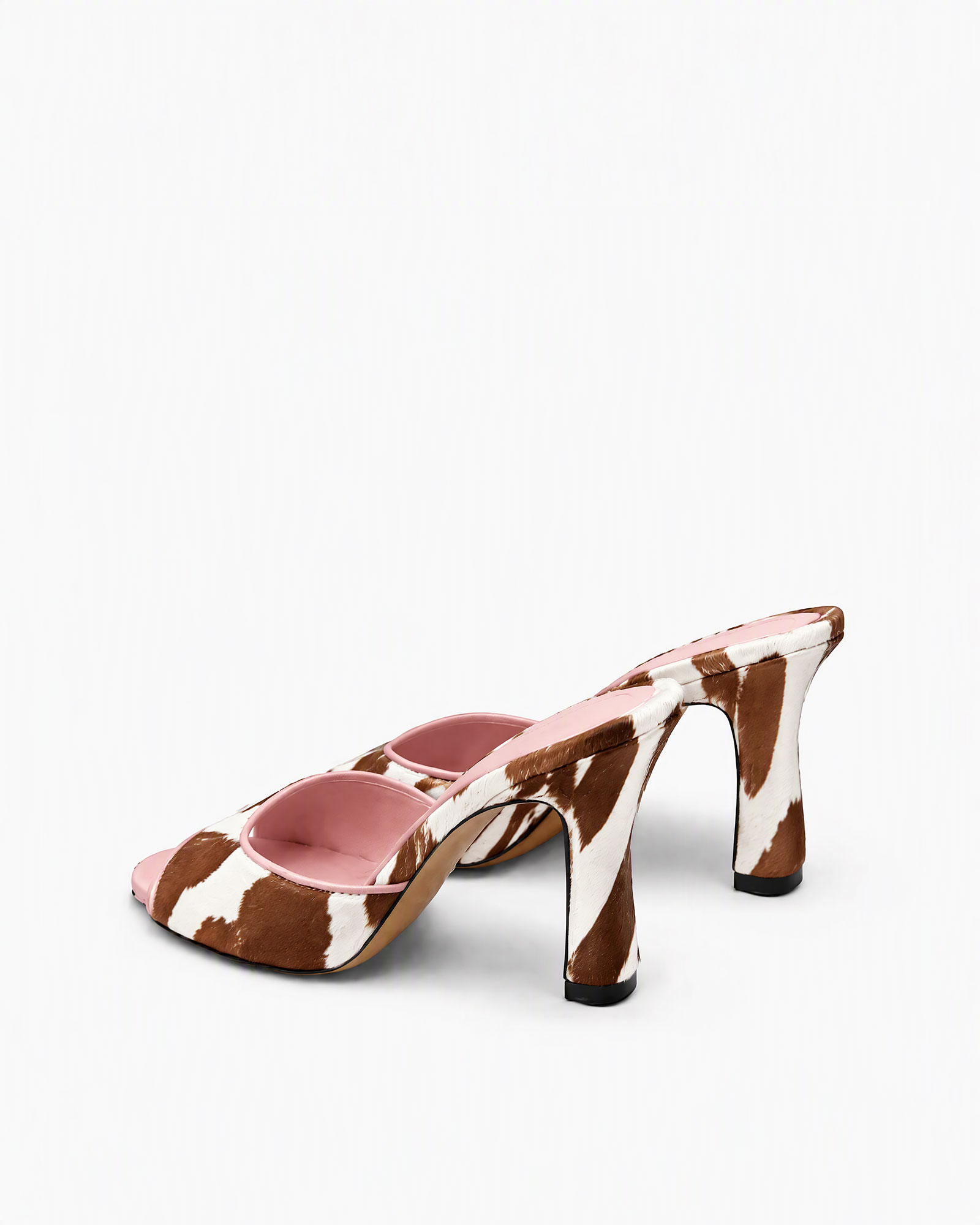 Kairi Cow Paint Peep Toe Mules In Pink