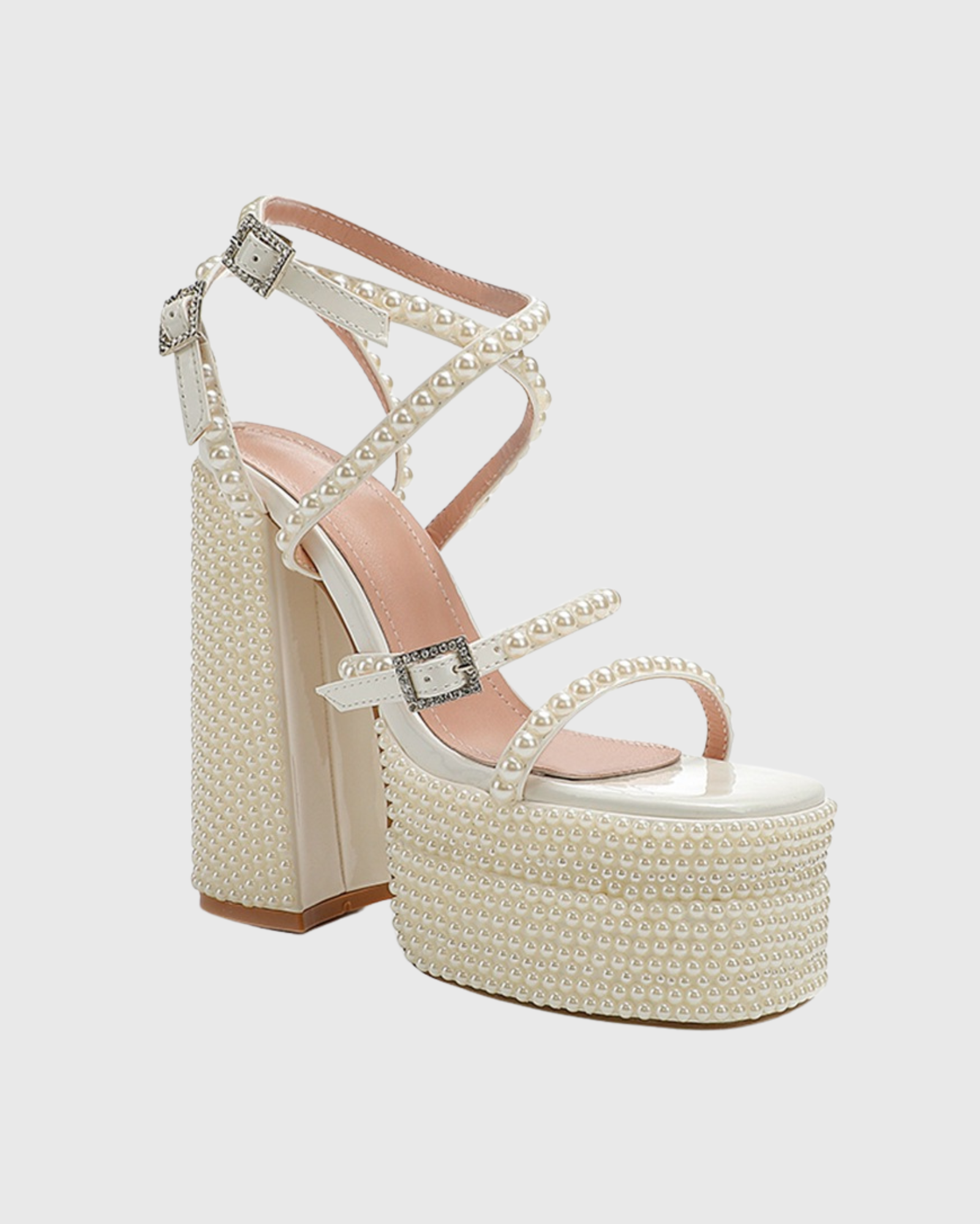 Ellwood Platform Strap Pearl Leahter Sandals In White