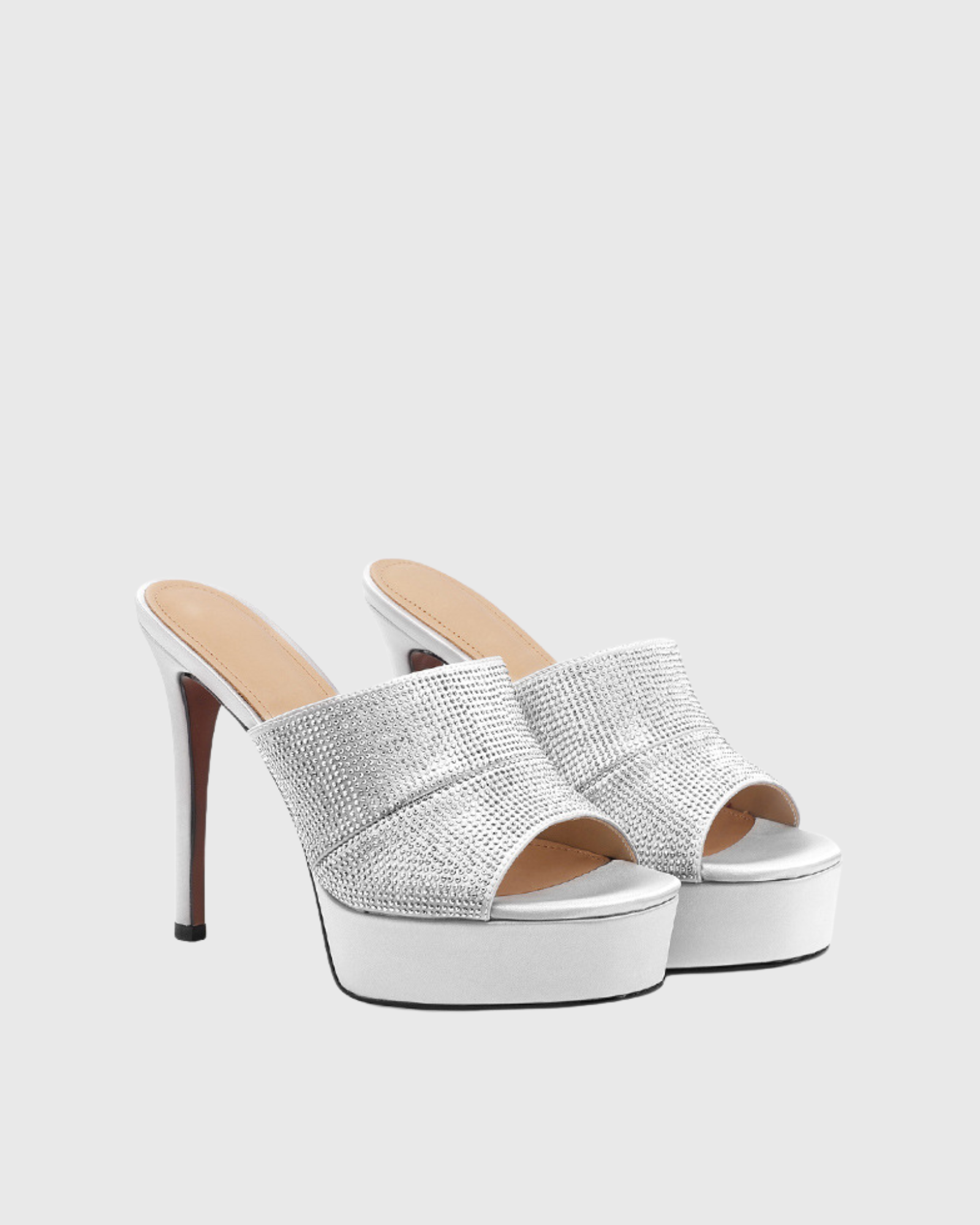 Mirelle Platform Rhinestone Mules In Silver
