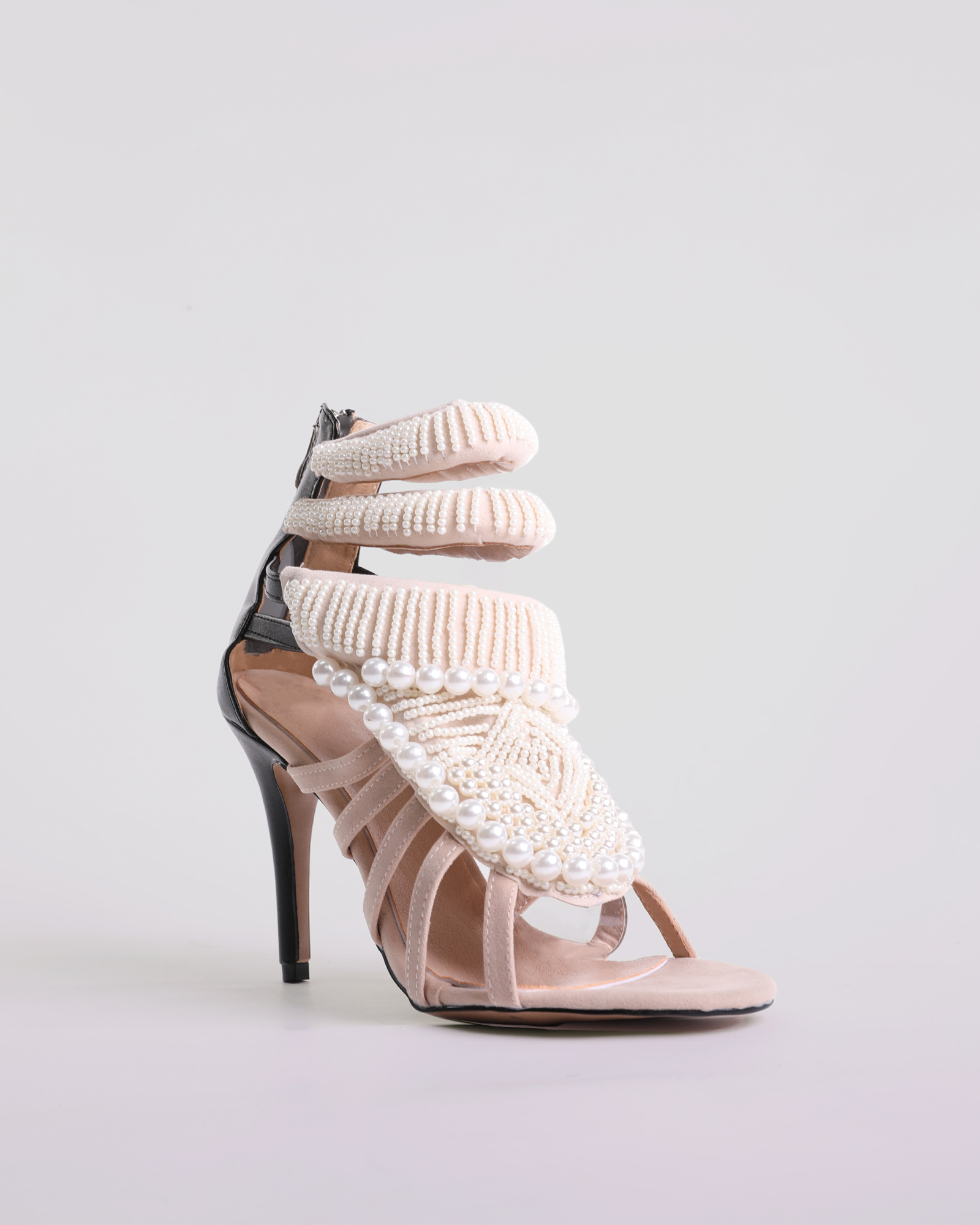 Edith Pearl  Embellished Strap Sandals In Mocha