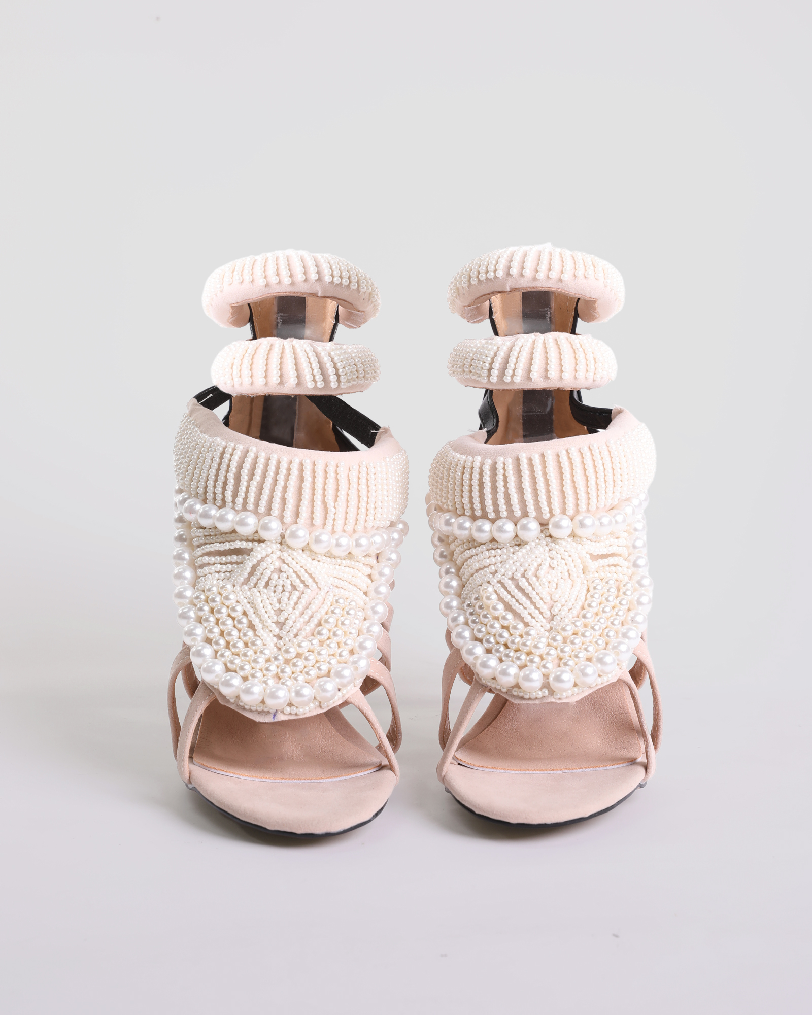 Edith Pearl  Embellished Strap Sandals In Mocha