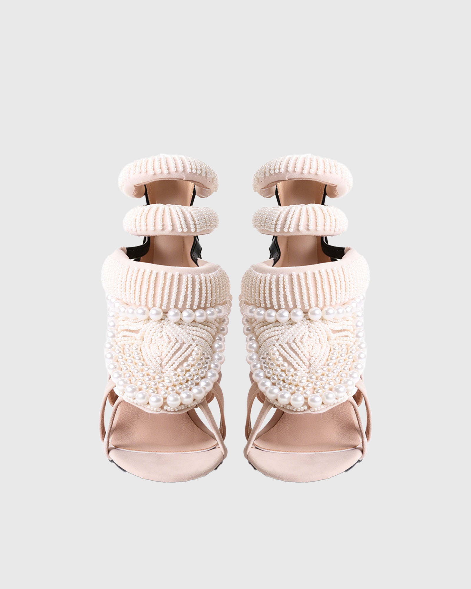 Edith Pearl Embellished Strap Sandals In Black And Beige