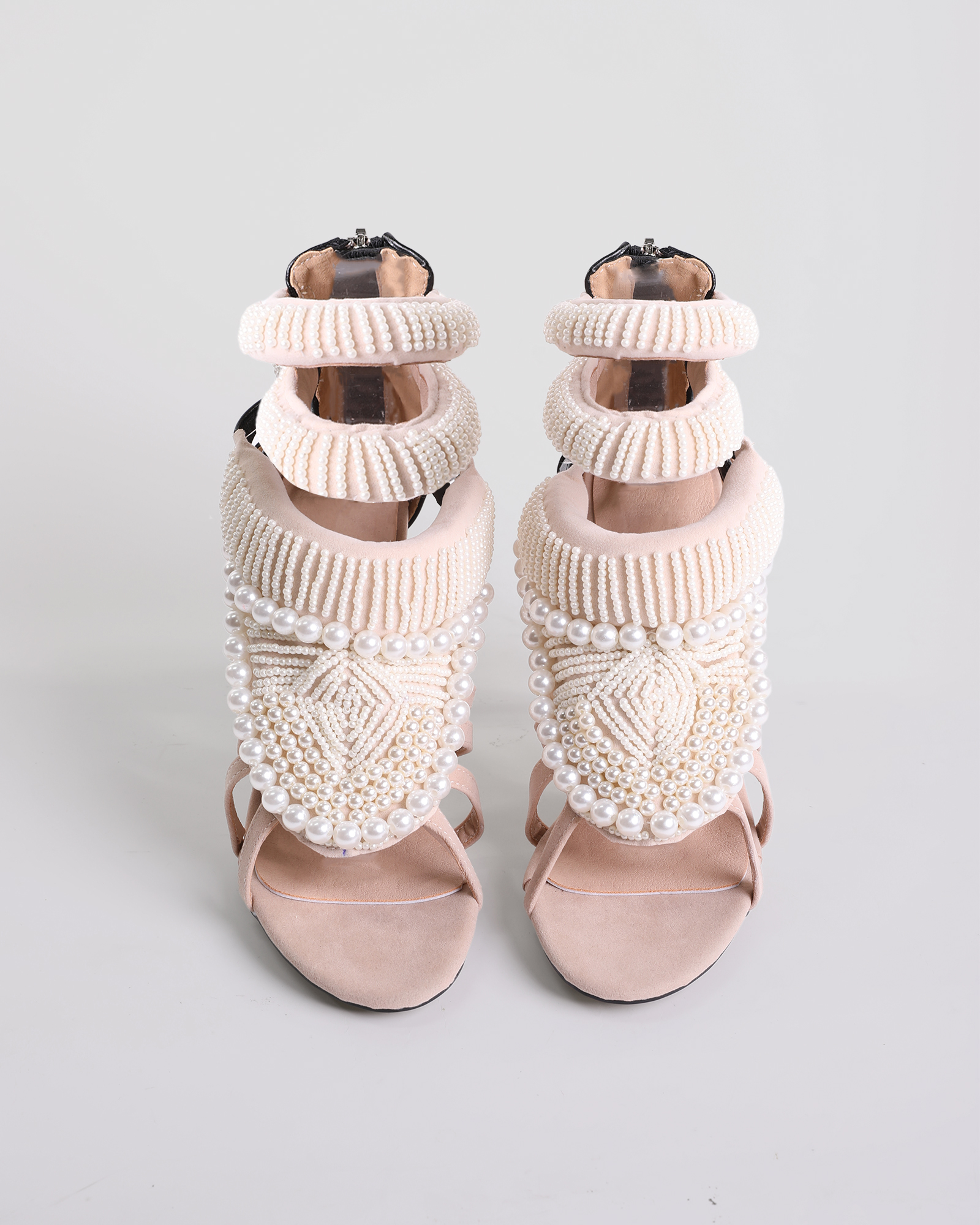 Edith Pearl  Embellished Strap Sandals In Mocha