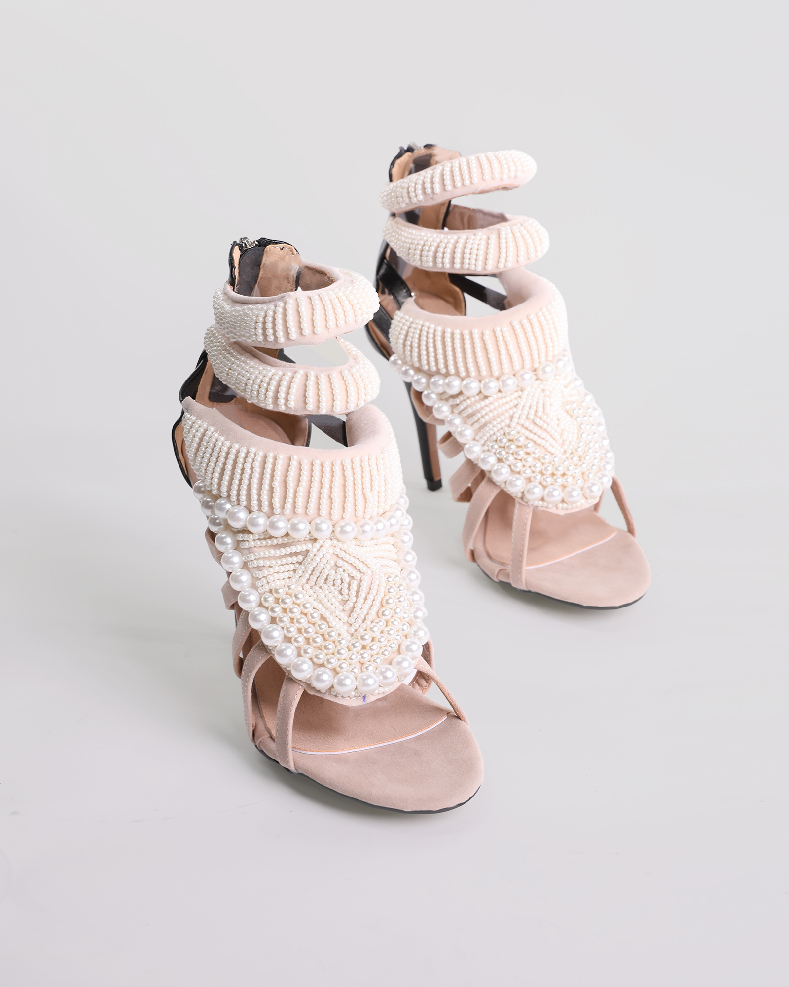 Edith Pearl  Embellished Strap Sandals In Mocha