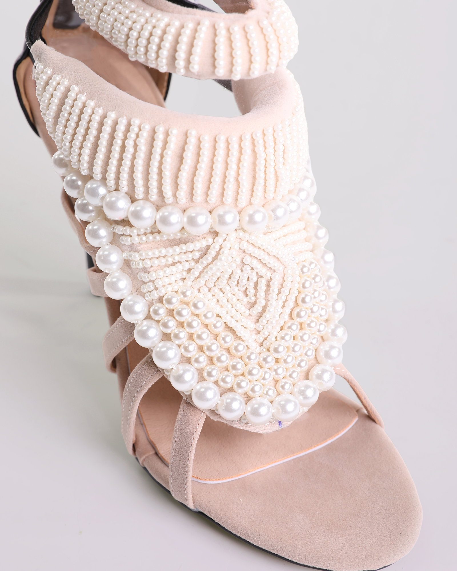 Edith Pearl  Embellished Strap Sandals In Mocha