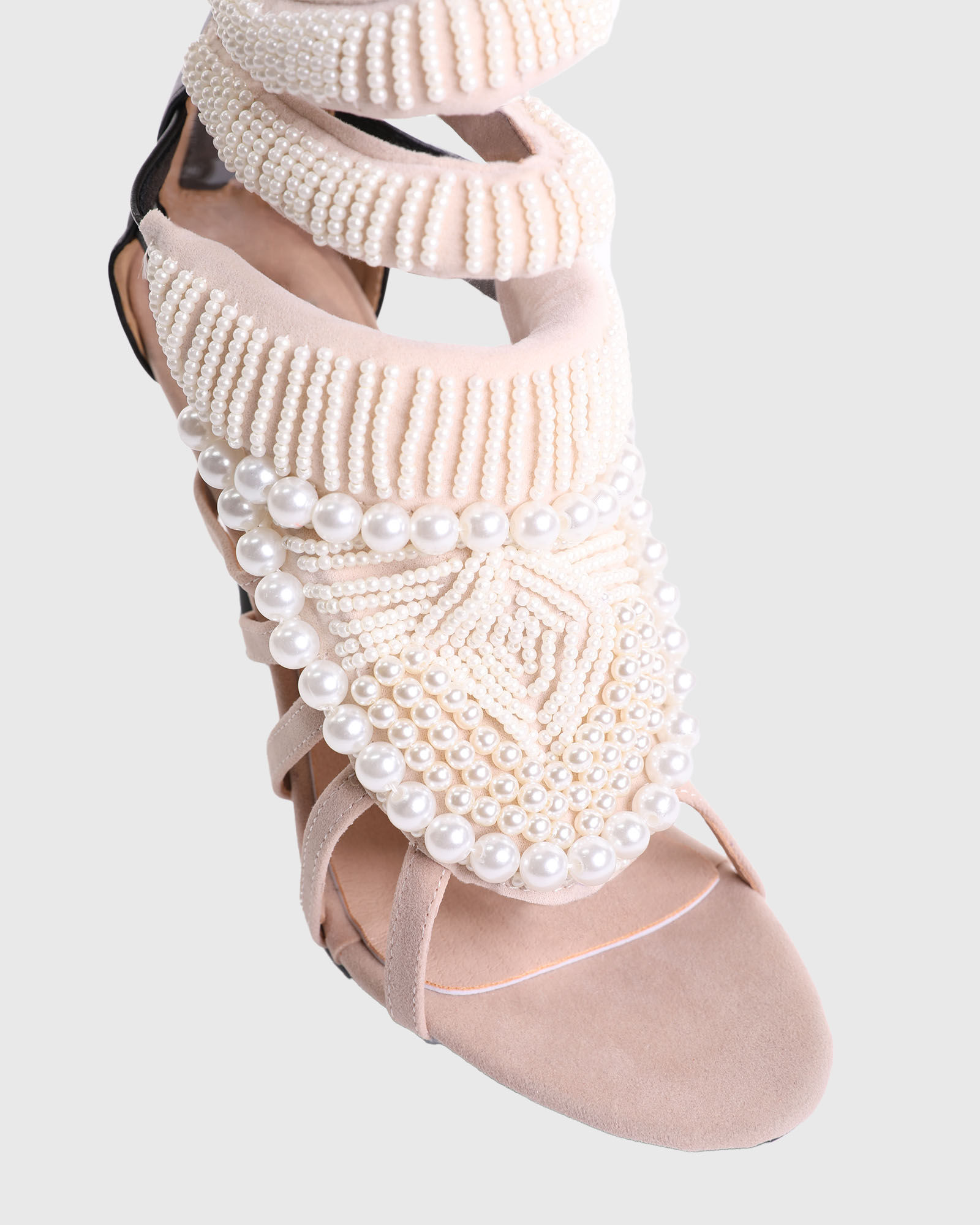 Edith Pearl Embellished Strap Sandals In Black And Beige