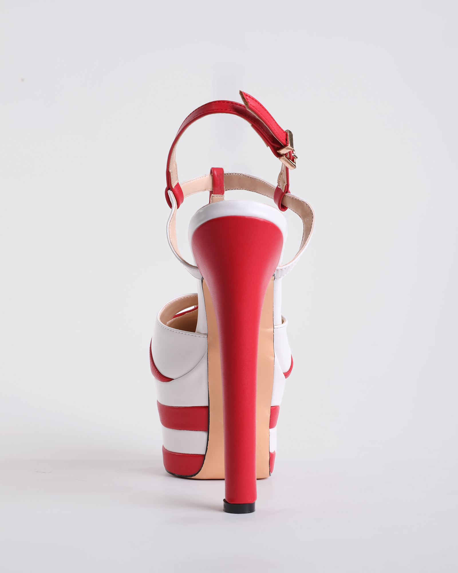 Dionisia Vintage Stripe Rivet Strap Platform Heels In Red