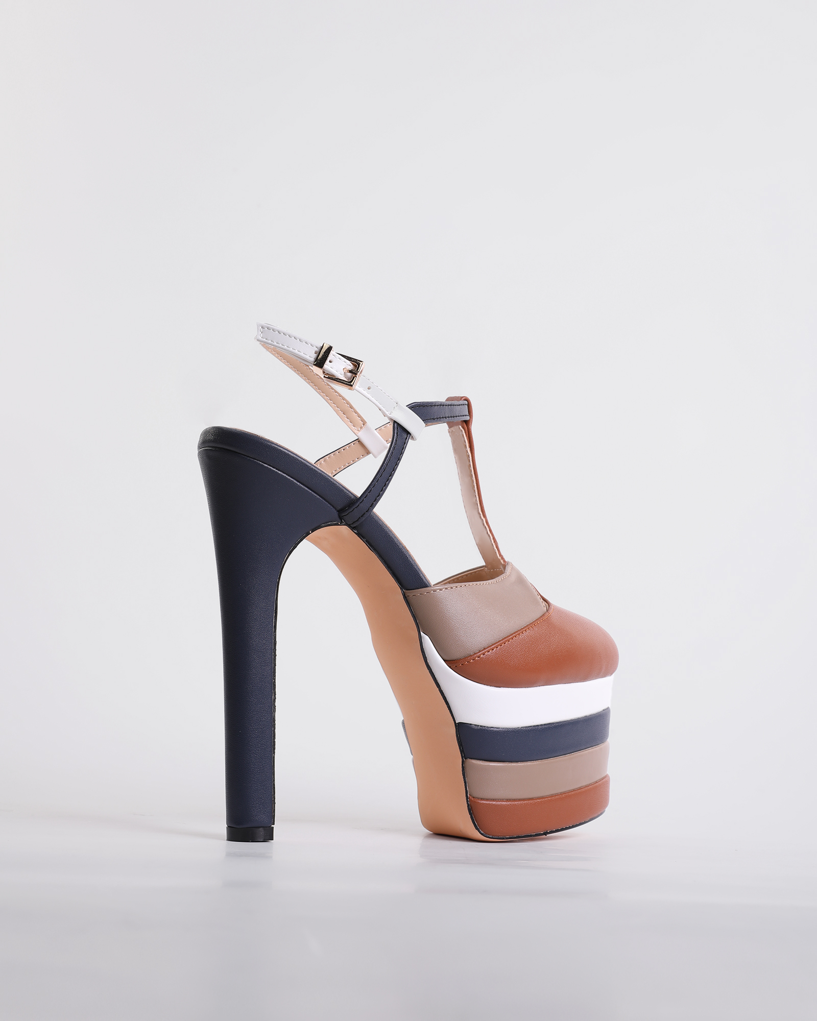 Dionisia Stripe Strap Platform Heels In Brown