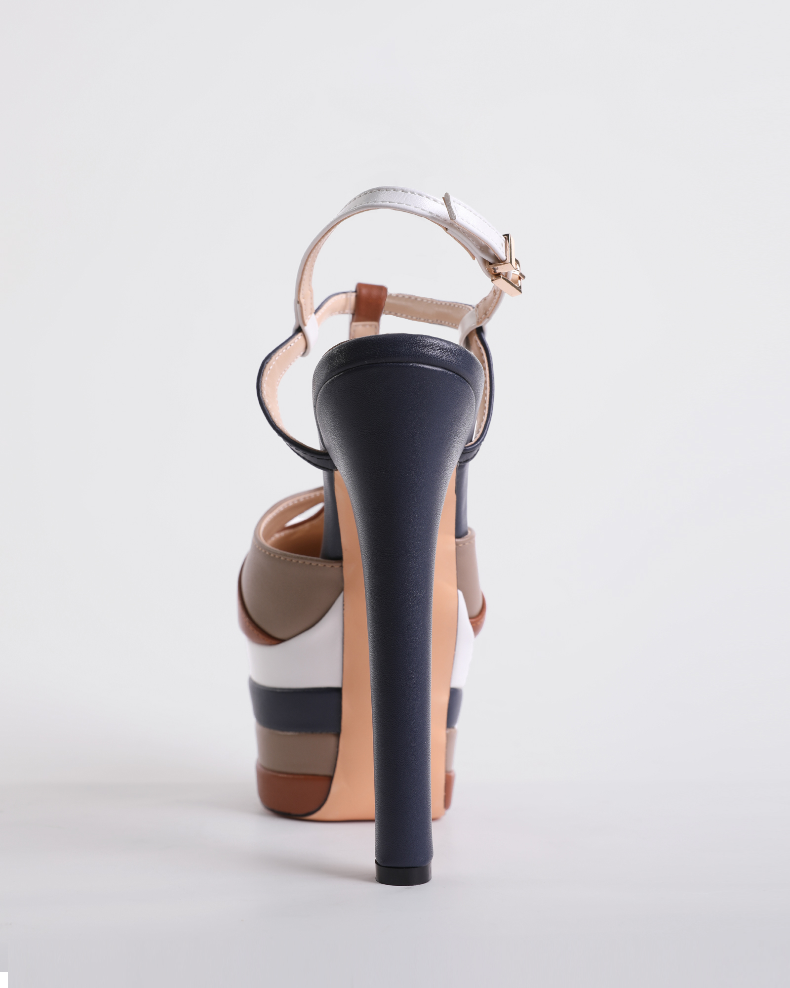 Dionisia Stripe Strap Platform Heels In Brown