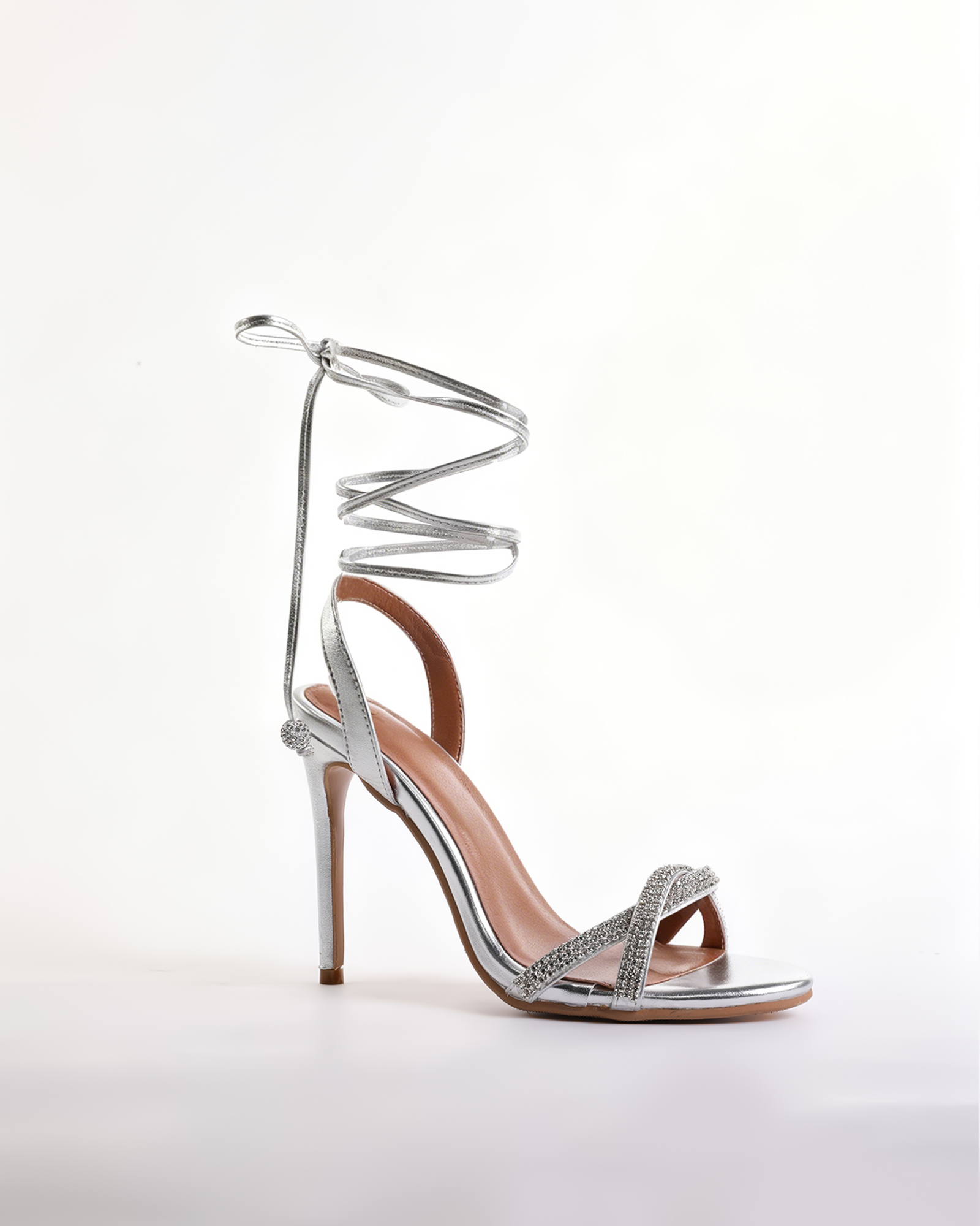 Ayla Rhinestone Lace Up Sandals In Silver