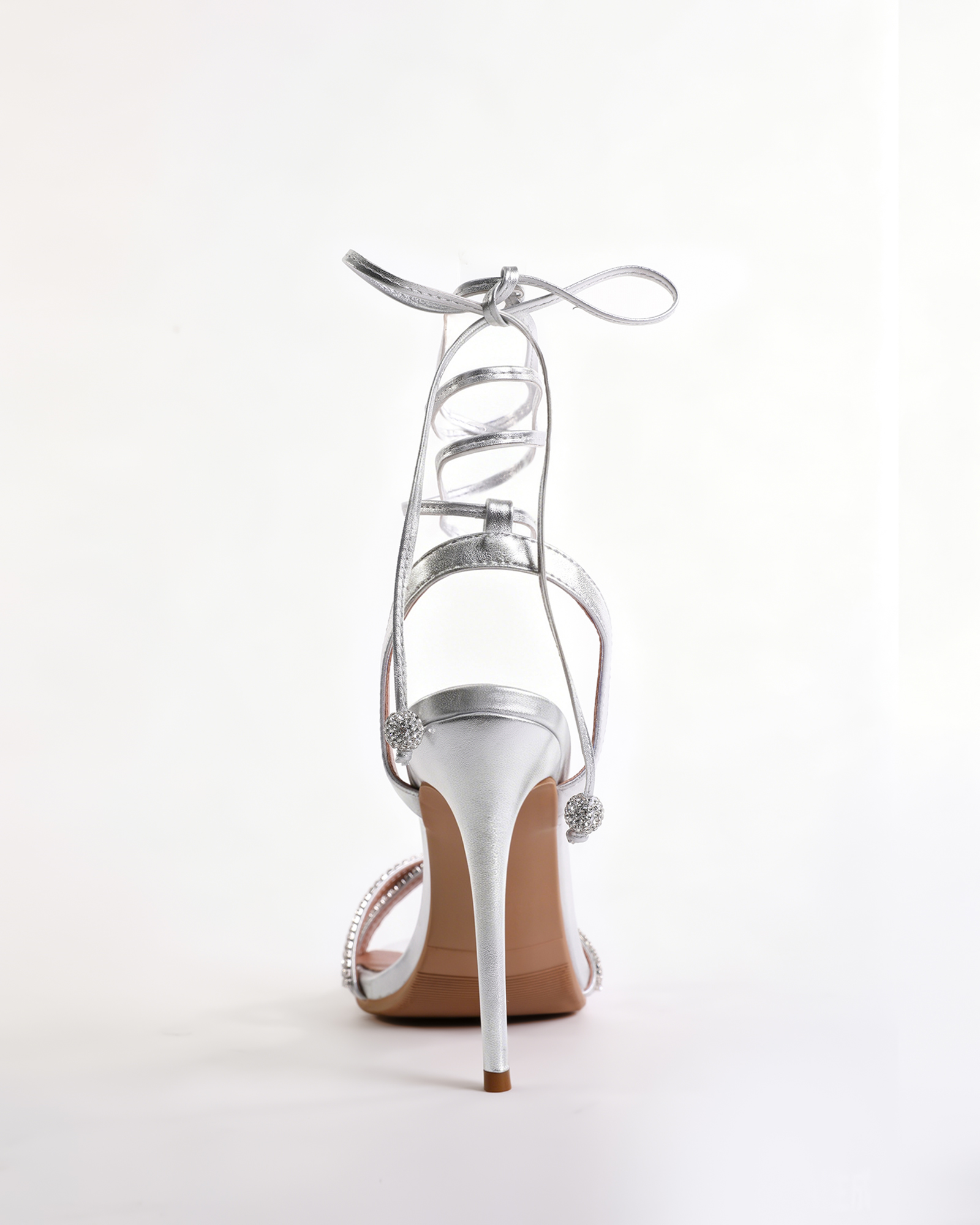 Ayla Rhinestone Lace Up Sandals In Silver