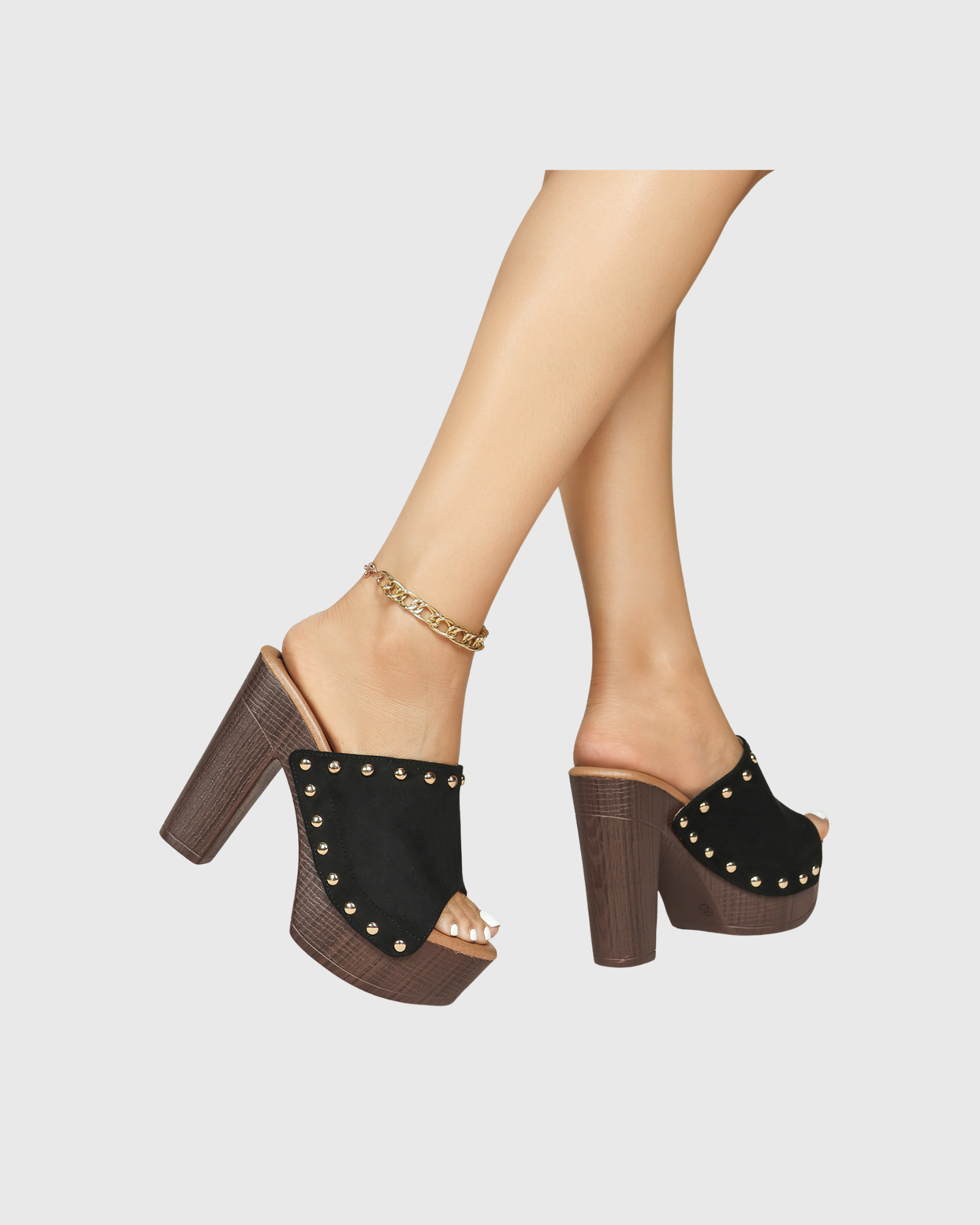 Hartley Studded Clog Wedge Heels In Black