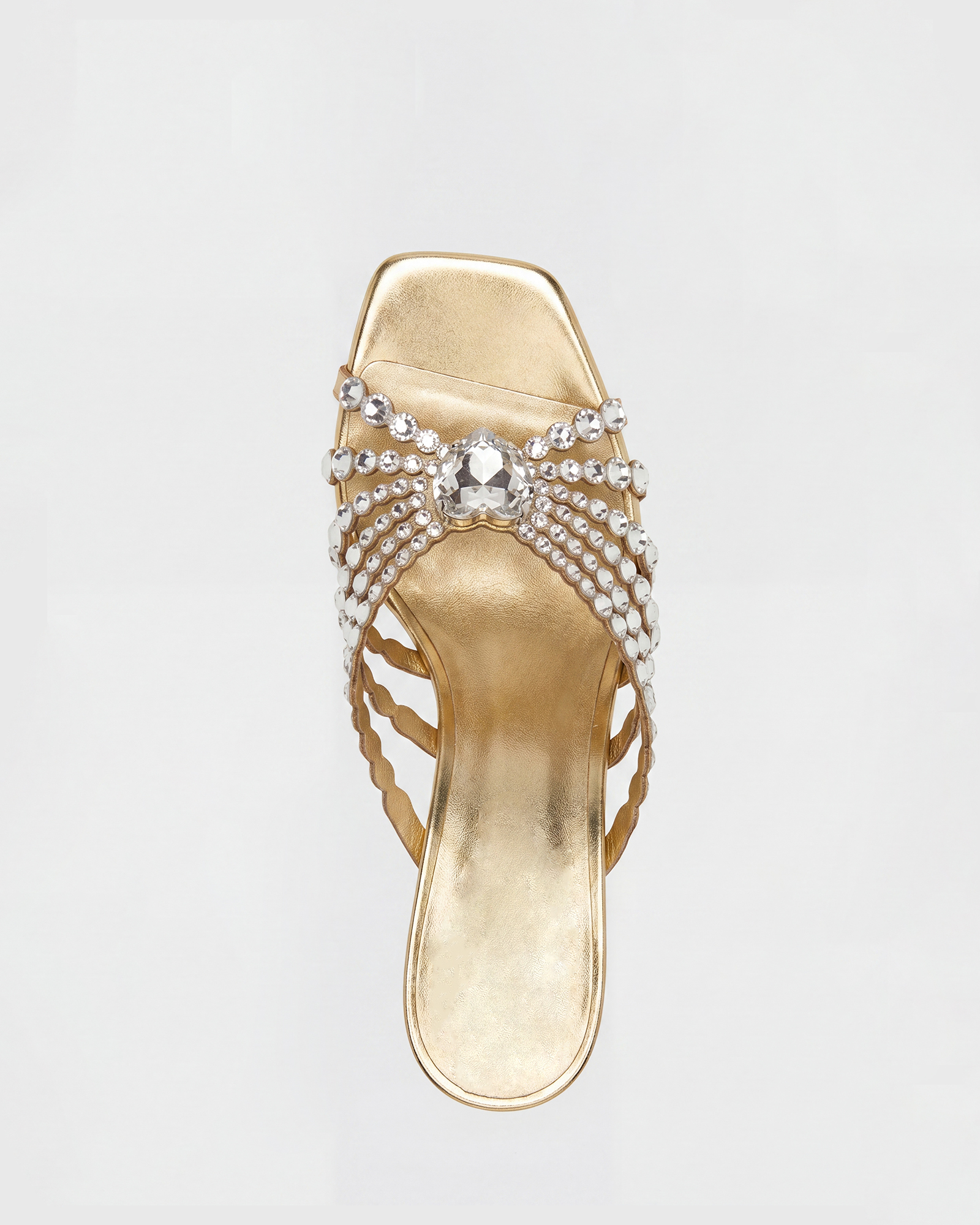 Ilary Rhinestone Cage Mules In Gold