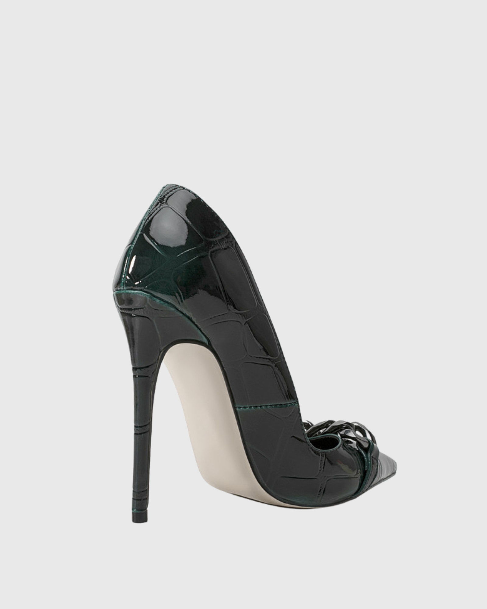 Eliza Metal Chain Croc Embossed Pumps In Emerald