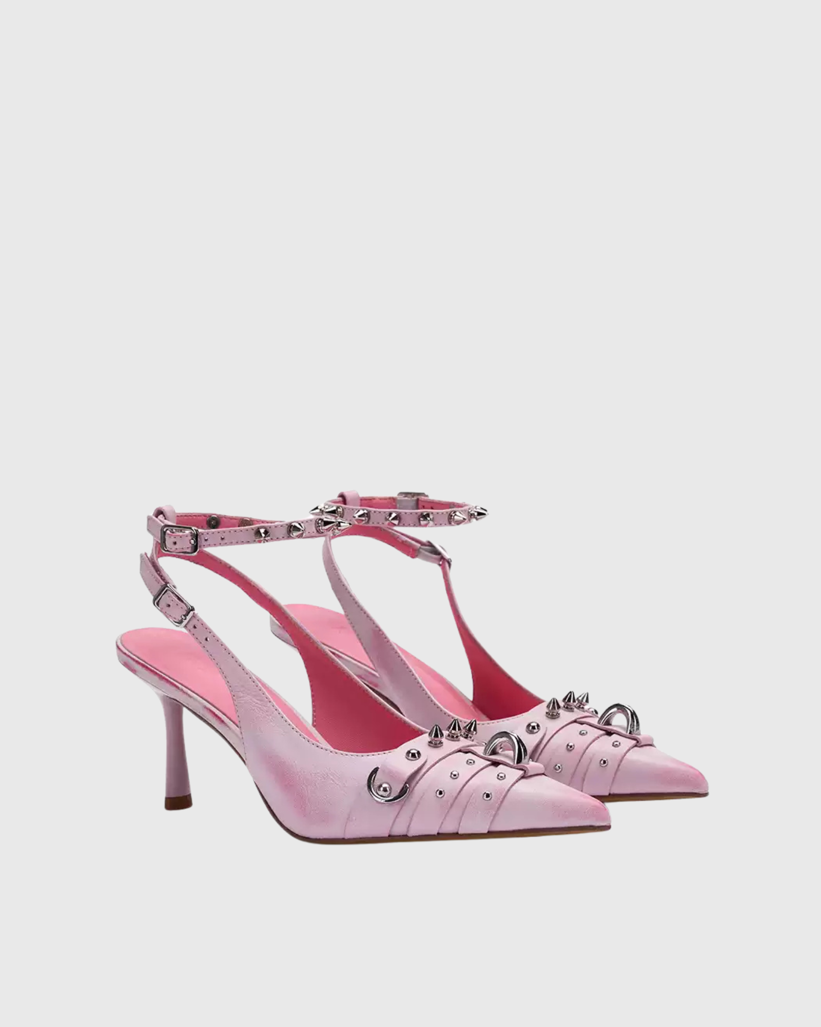 Afra Rivet Embellished Slingback Pumps In Pink