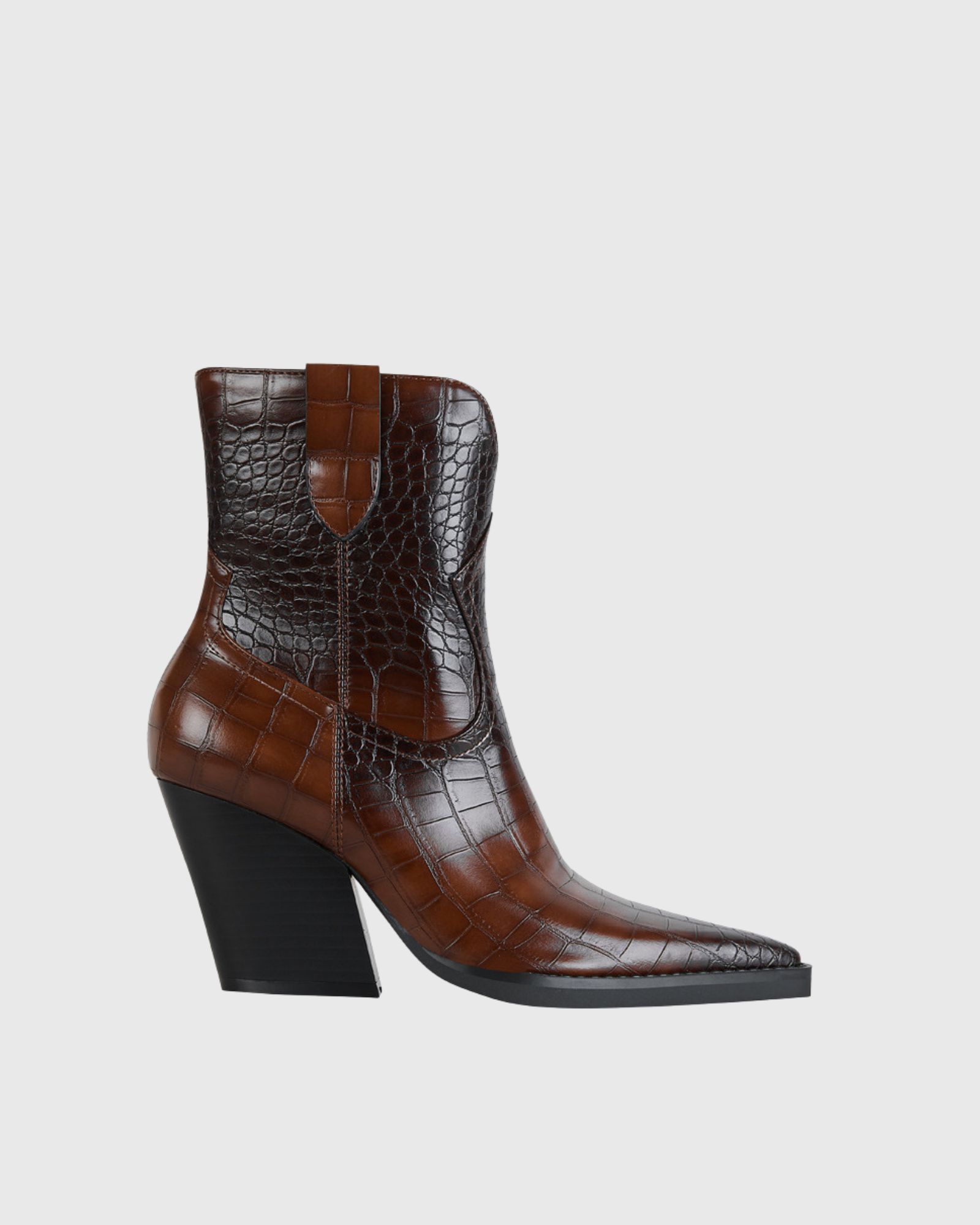Isabetta Croc Embossed Boots In Brown