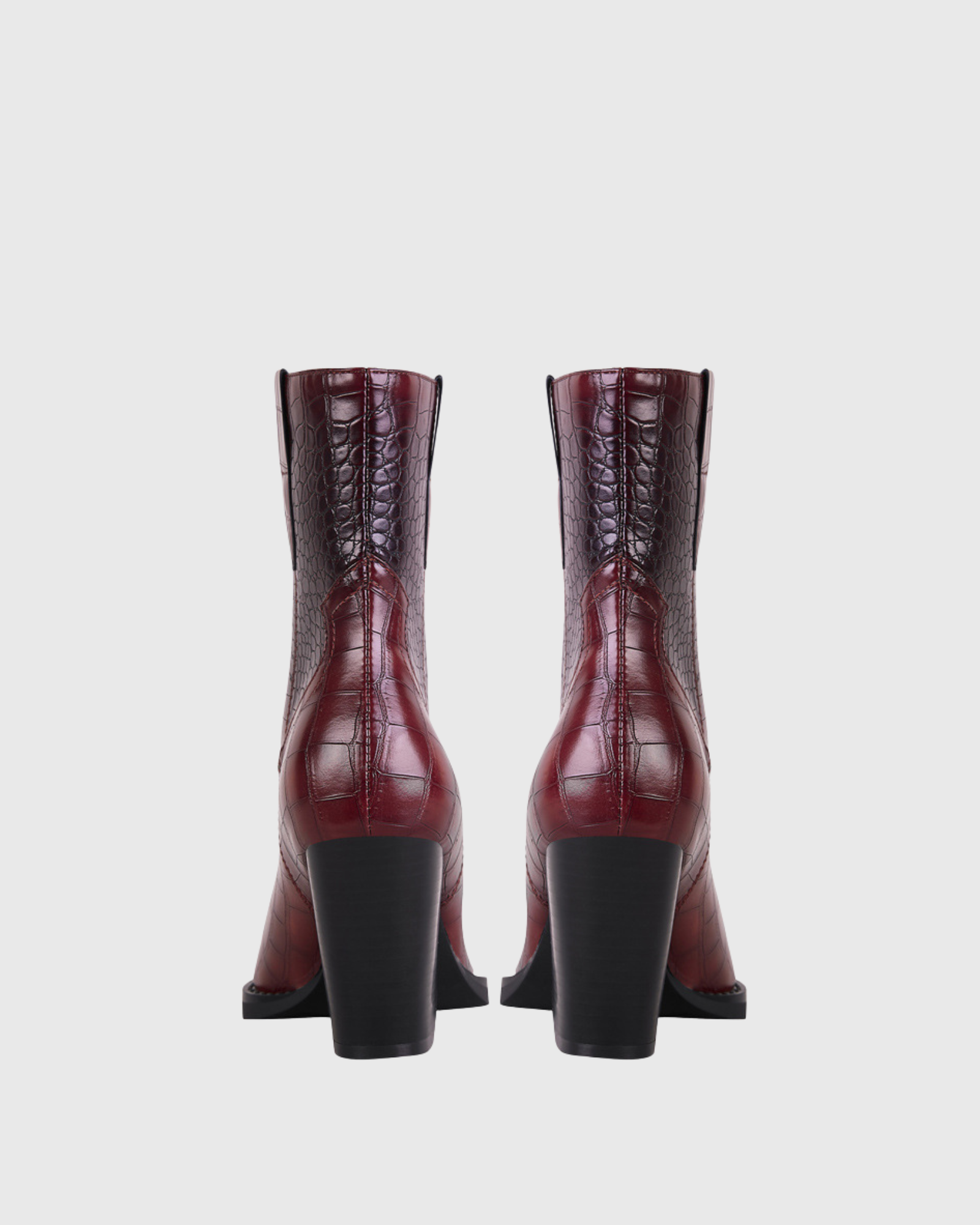 Isabetta Croc Embossed Boots In Burgendy