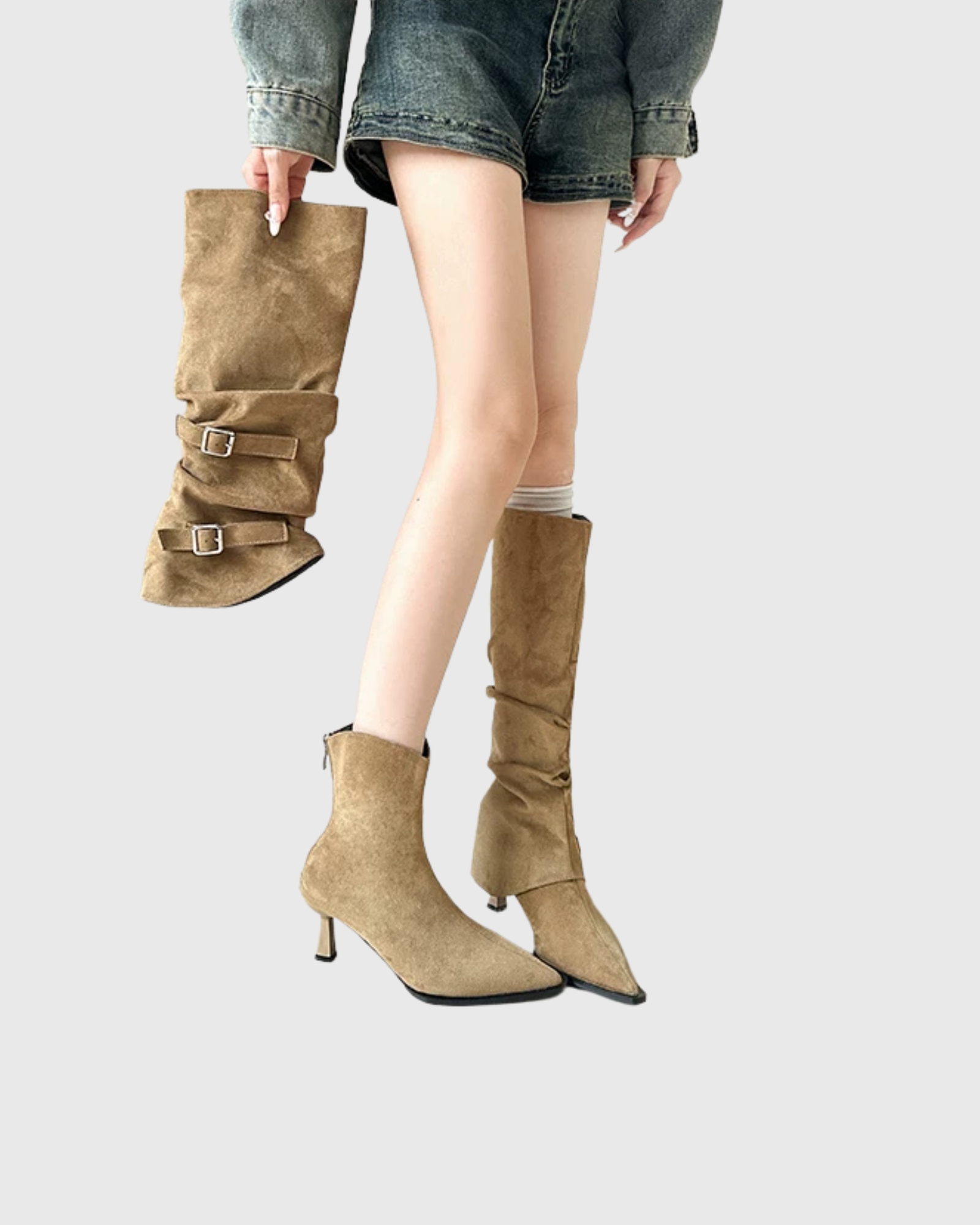 Elona Suede Detachable Boots In Camel