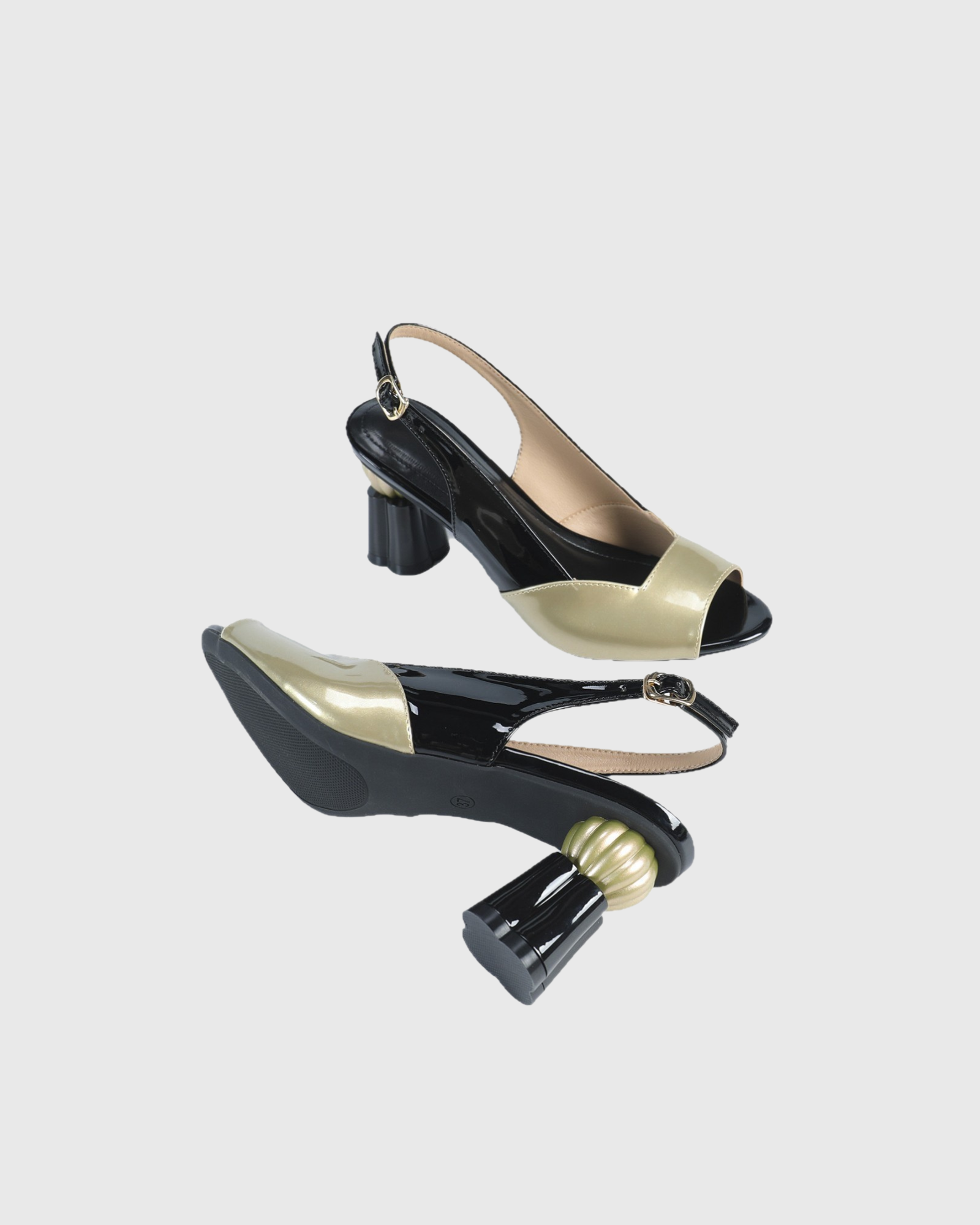 Esme Open Toe Slingback Heels In Gold