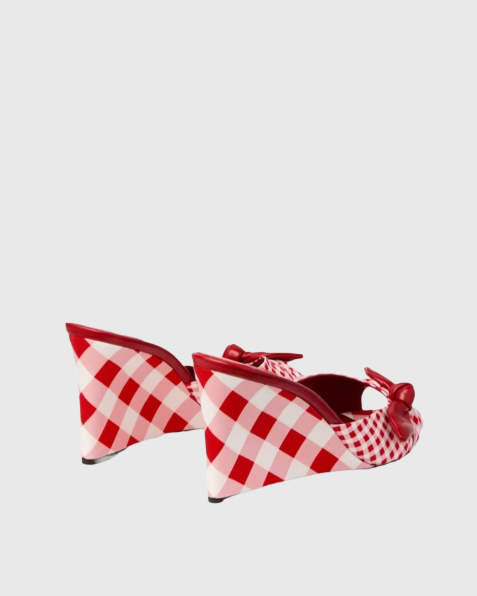 Maeve Bow Wedge Mules in Red Plaid