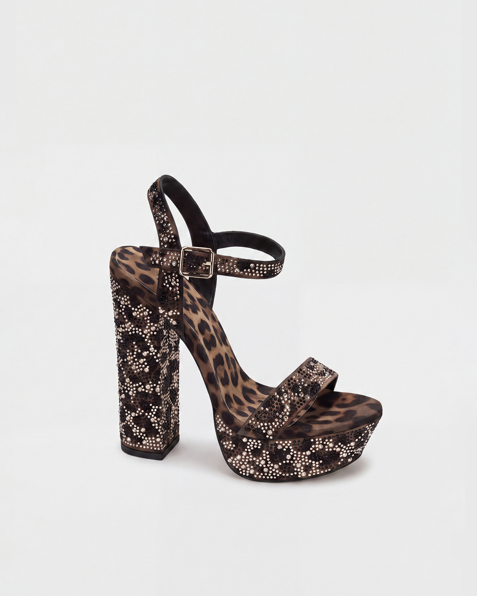 Noreva Rhinestone Leopard Print Platform Sandals