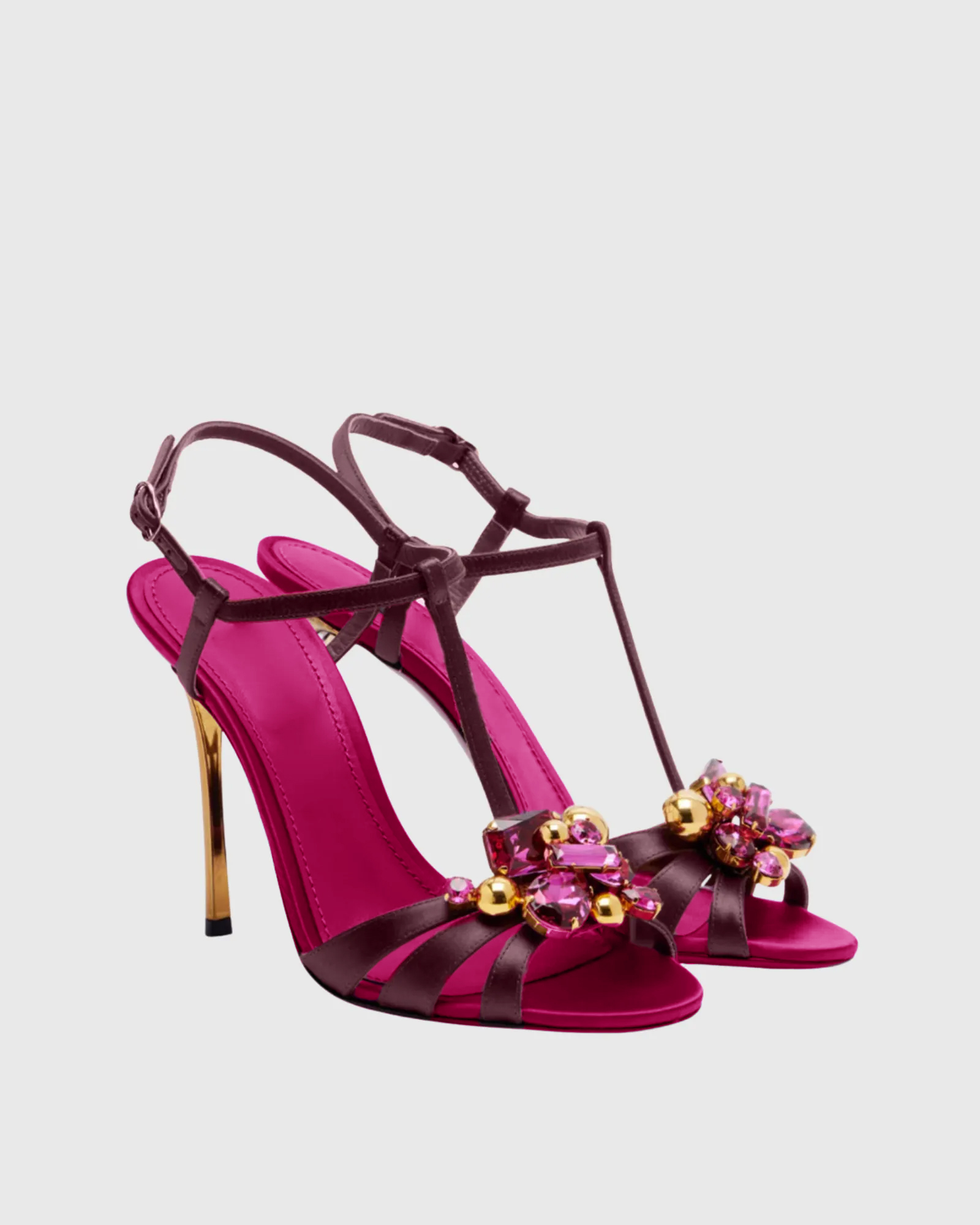 Lesly Jewel Floral T- Strap Sandals In Fuchsia