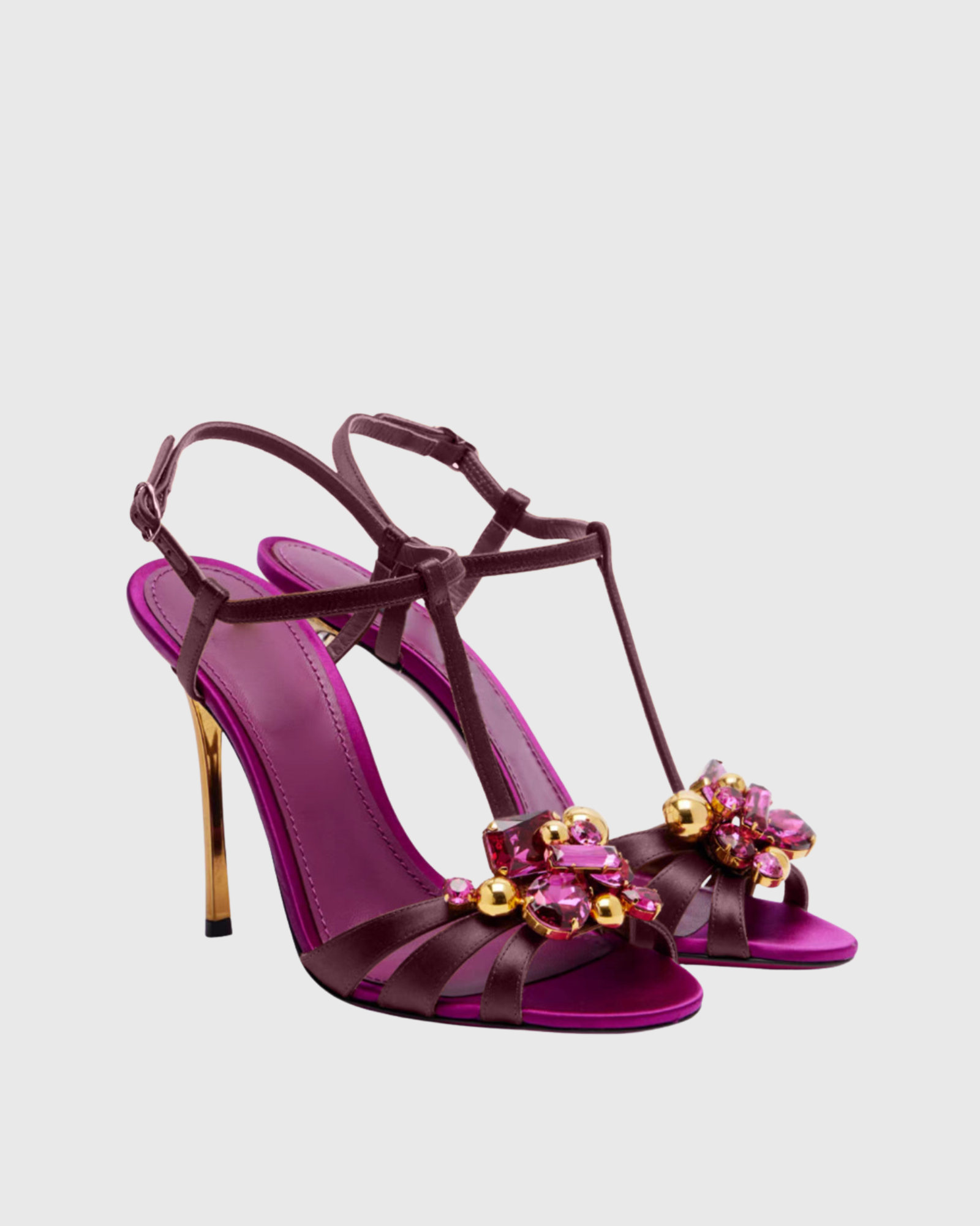 Lesly Jewel Floral T- Strap Sandals In Fuchsia