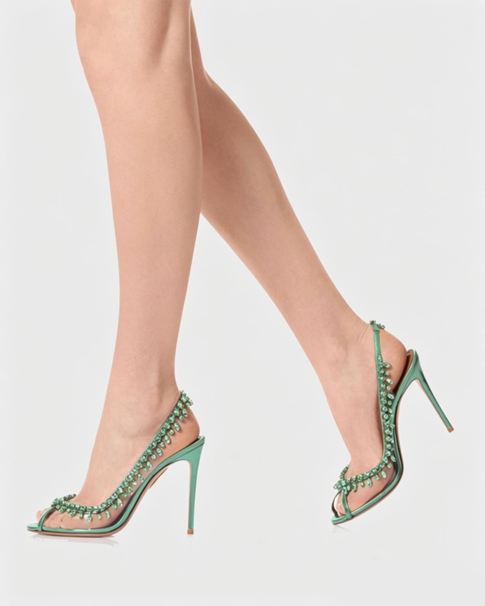 Ilary Diamond Slingback Sandals In Green