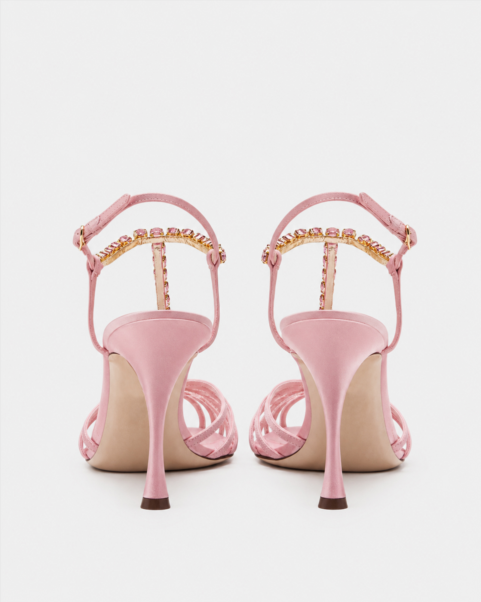 Kabili Rhinestone T Strap Sandals In Pink