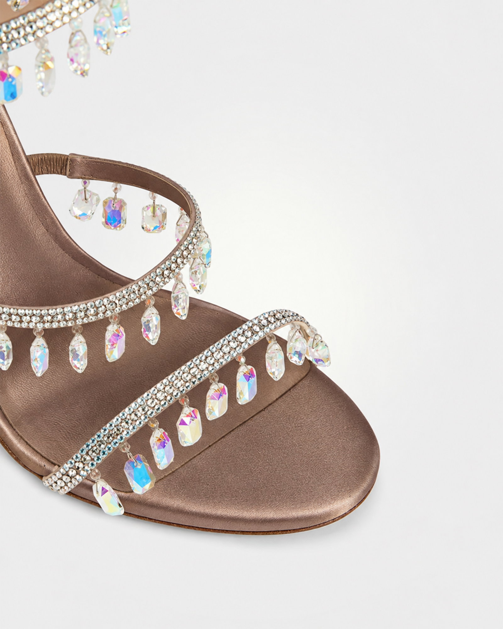 Elisa Diamond Fringe Snake Sandals In Chocolate