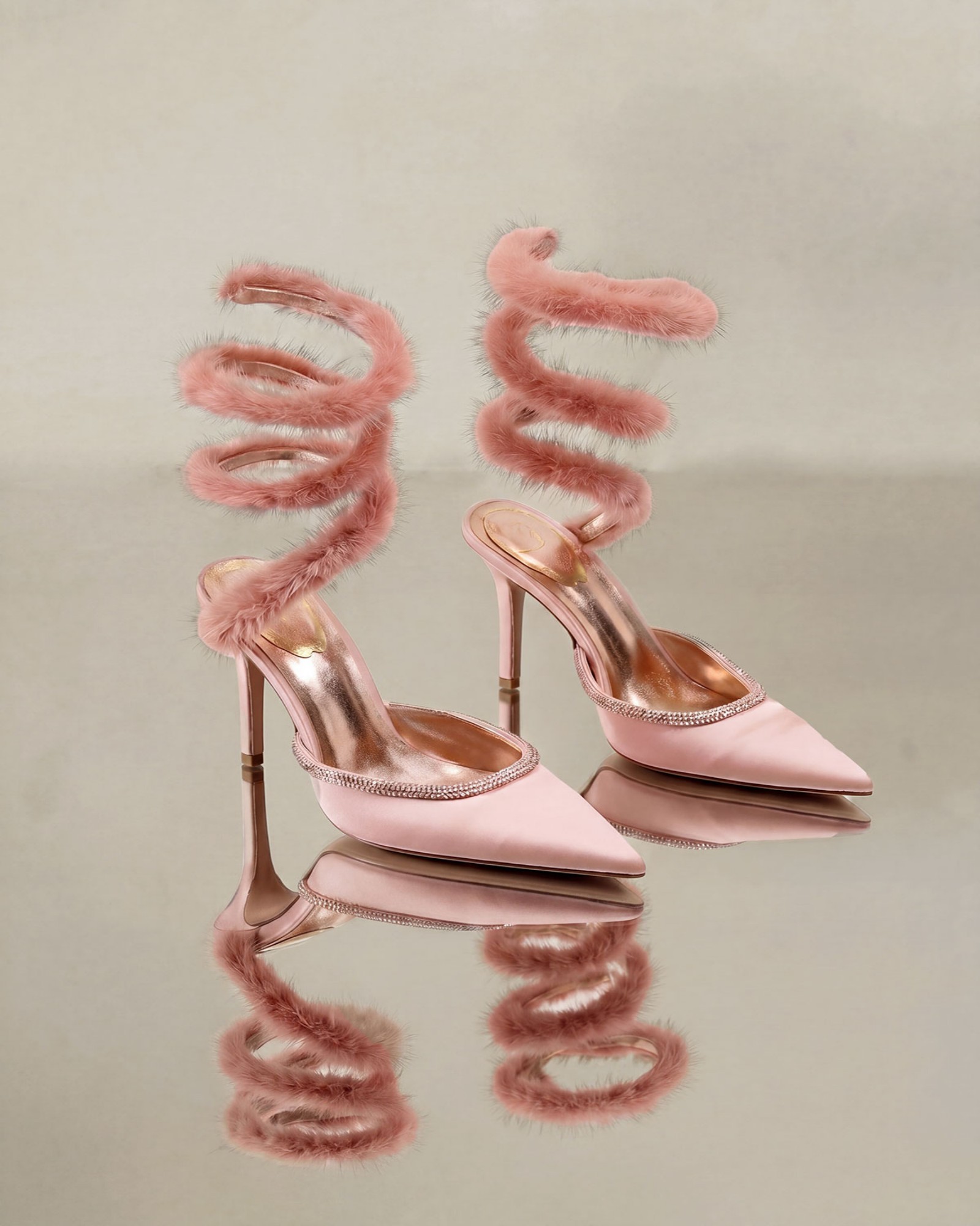 Kaie Faux Fur Trimmed Snake Pumps