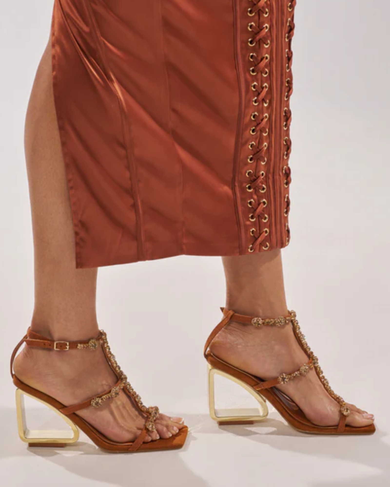 Leah Rhinestone Strap Wedge Sandals In Orange
