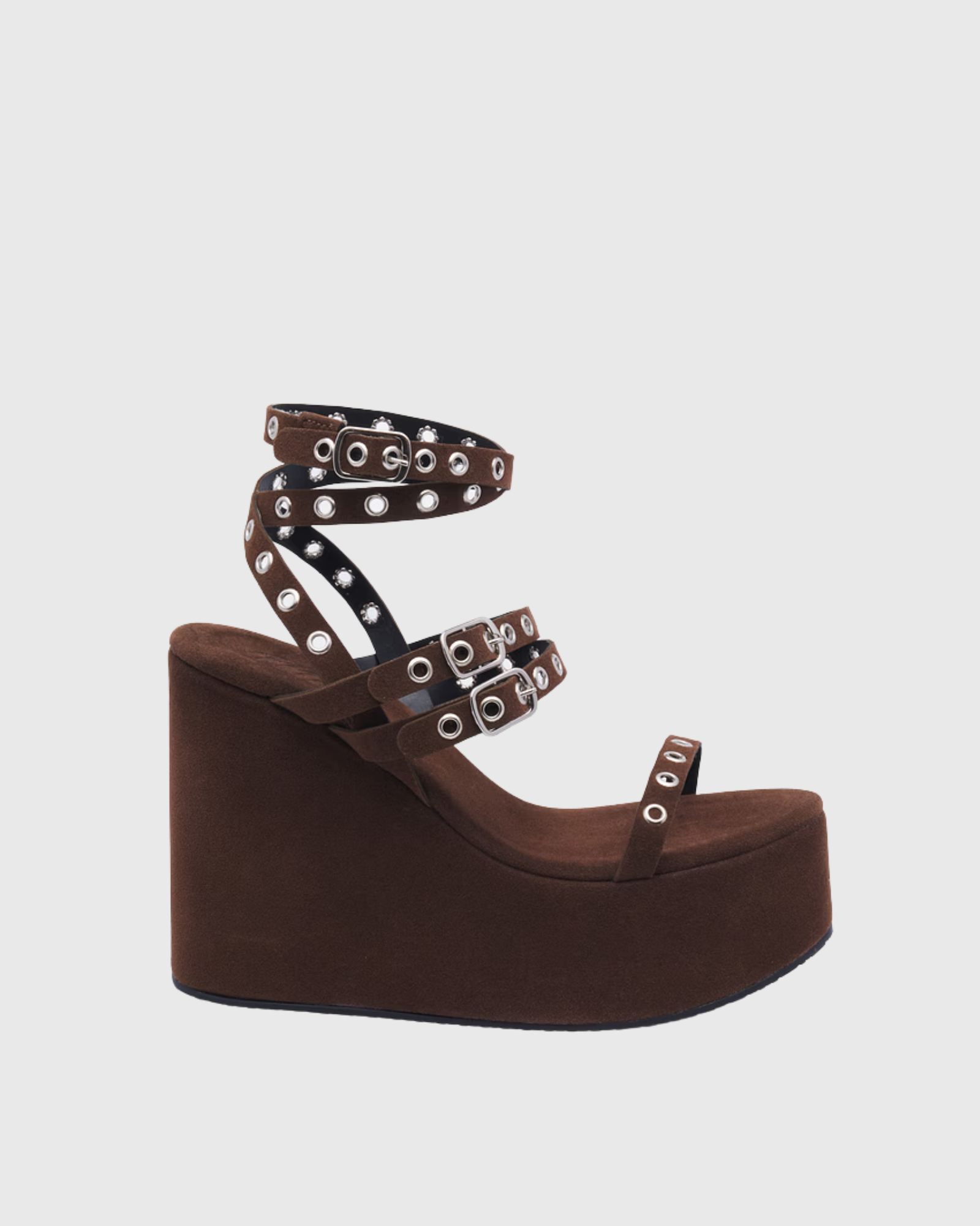 Laya Eyelets Buckle Platform Sandals In Wine
