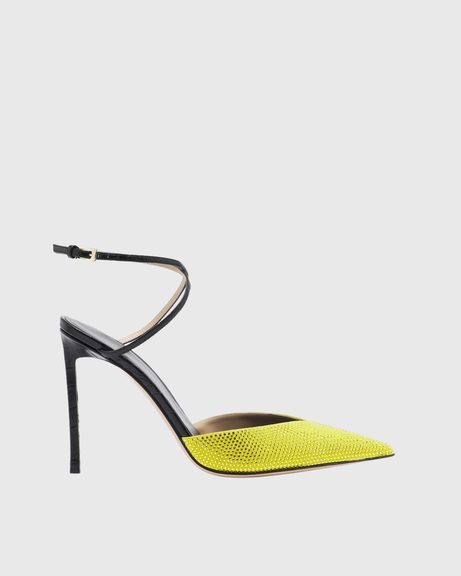 Violet Rhinestone Cross Strap Pumps In Yellow