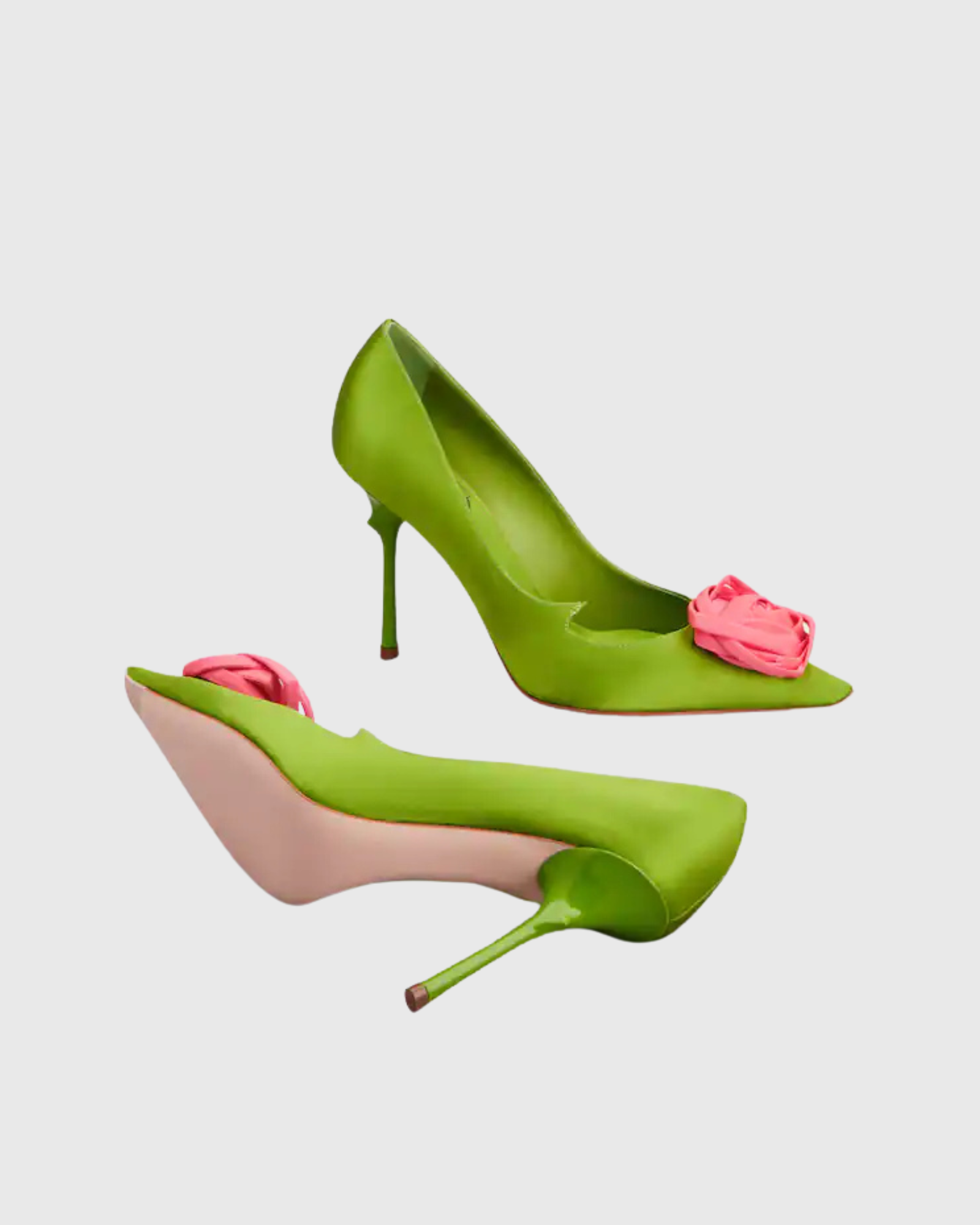 Sage Rose Satin Pumps In Green