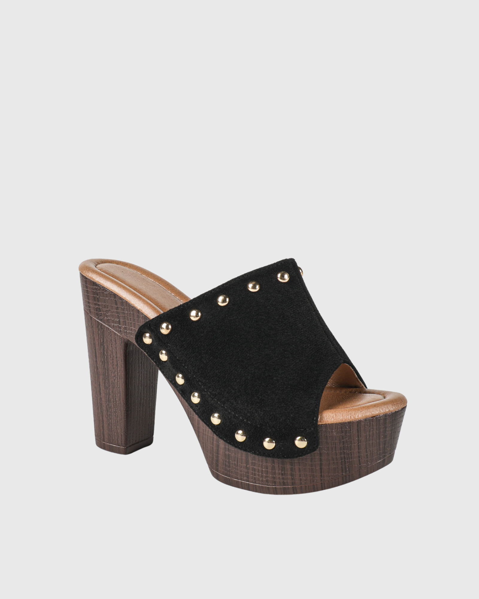 Hartley Studded Clog Wedge Heels In Black