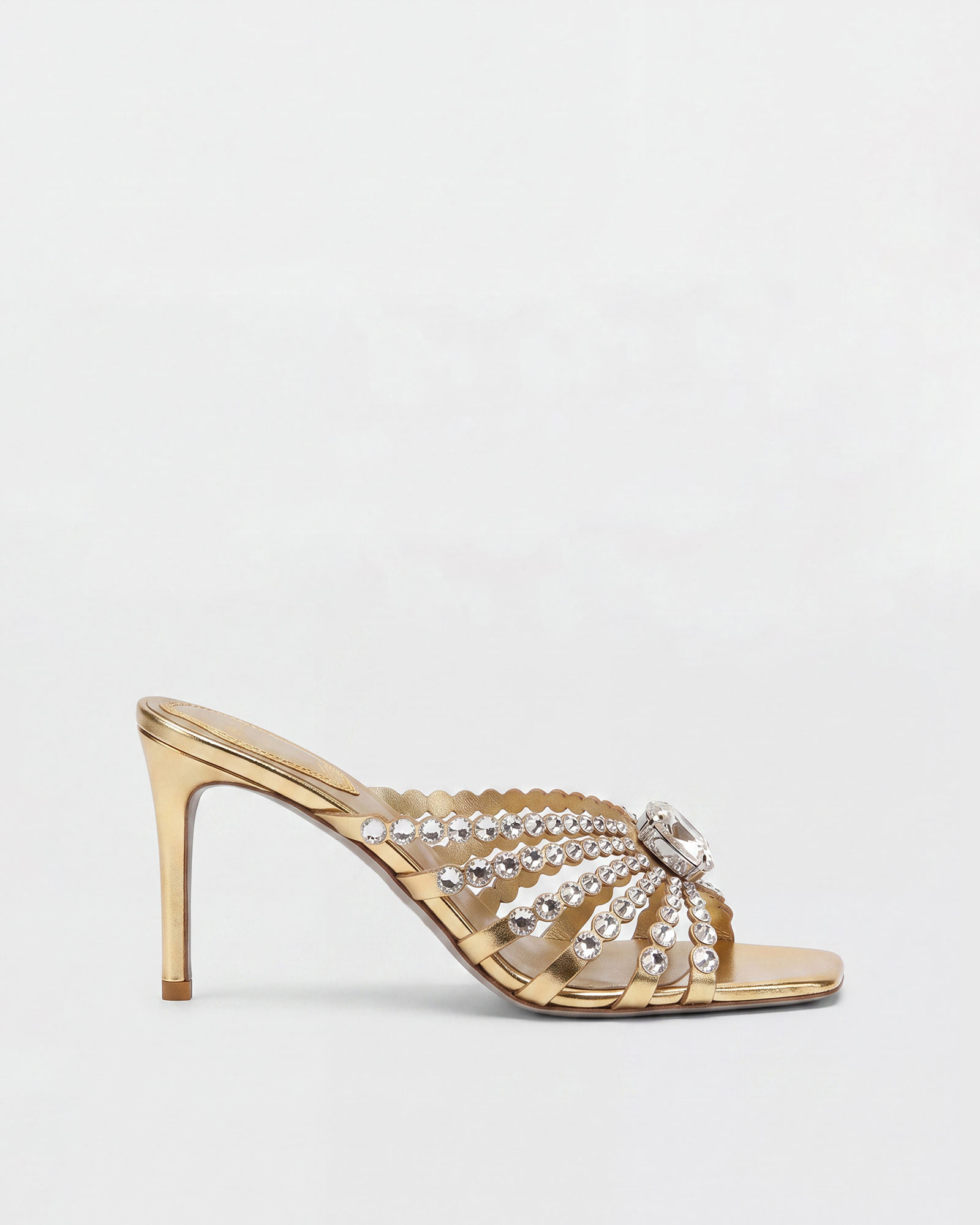 Ilary Rhinestone Cage Mules In Gold