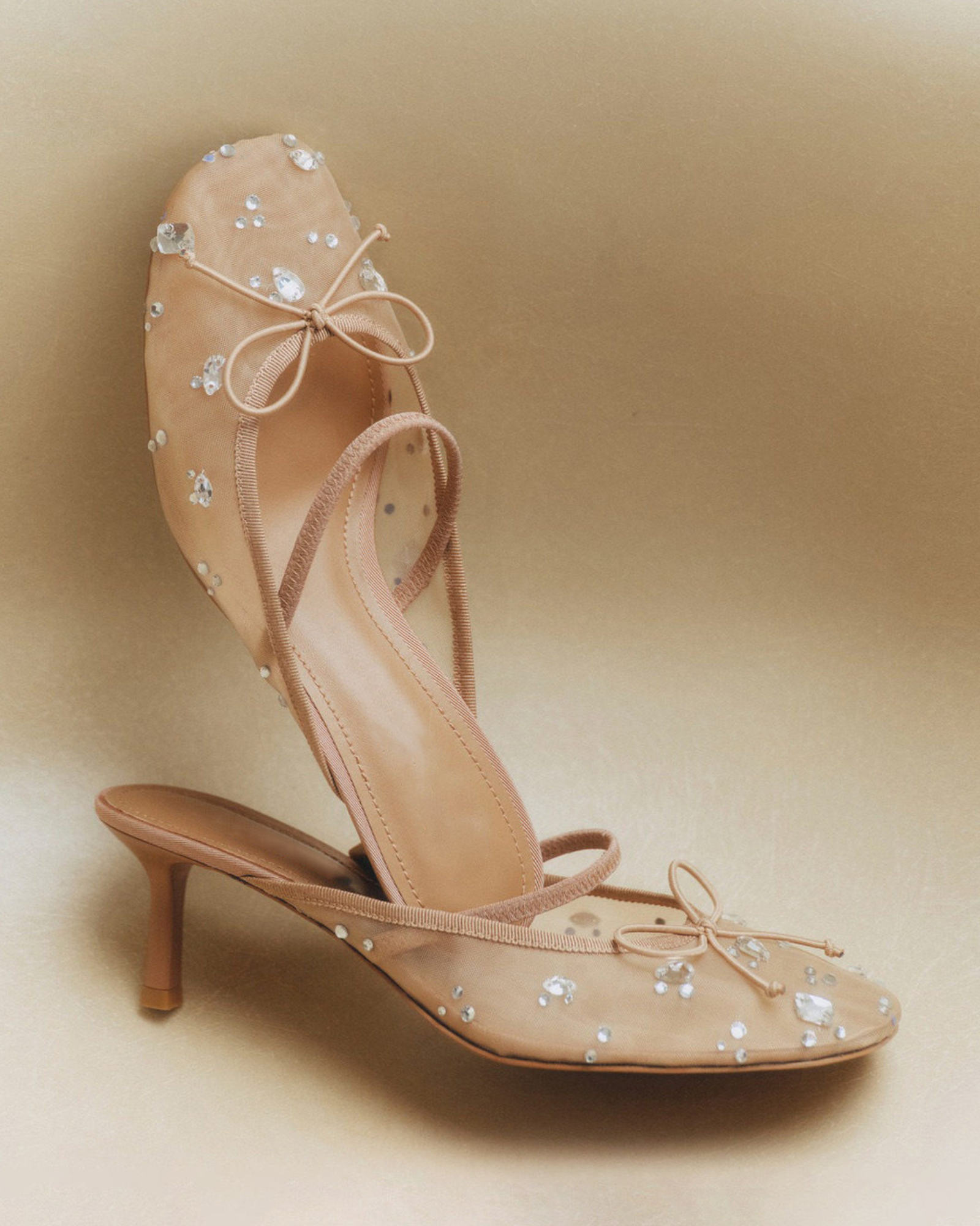 Ivayla Rhinestone Mesh Mules In Beige