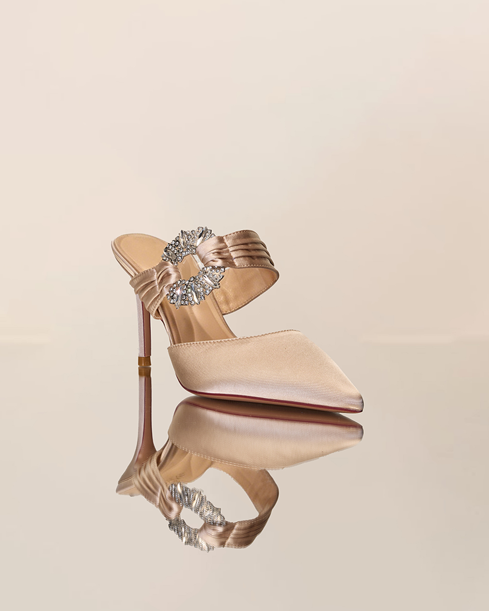 Sasha Diamond Satin Mules In Beige